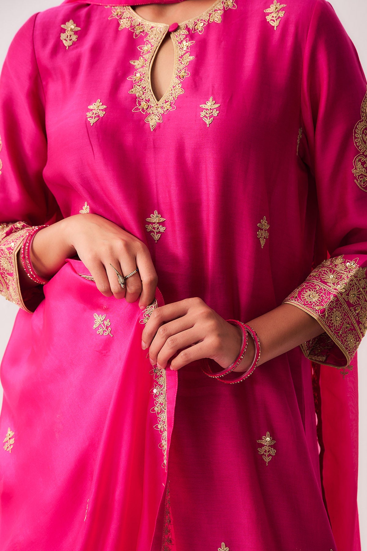 Fuchsia Sequins Kurta & Pants