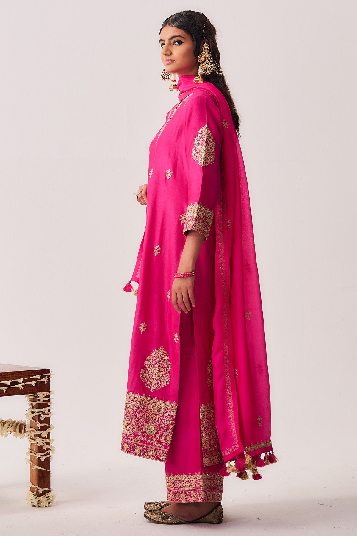 Fuchsia Sequins Kurta & Pants