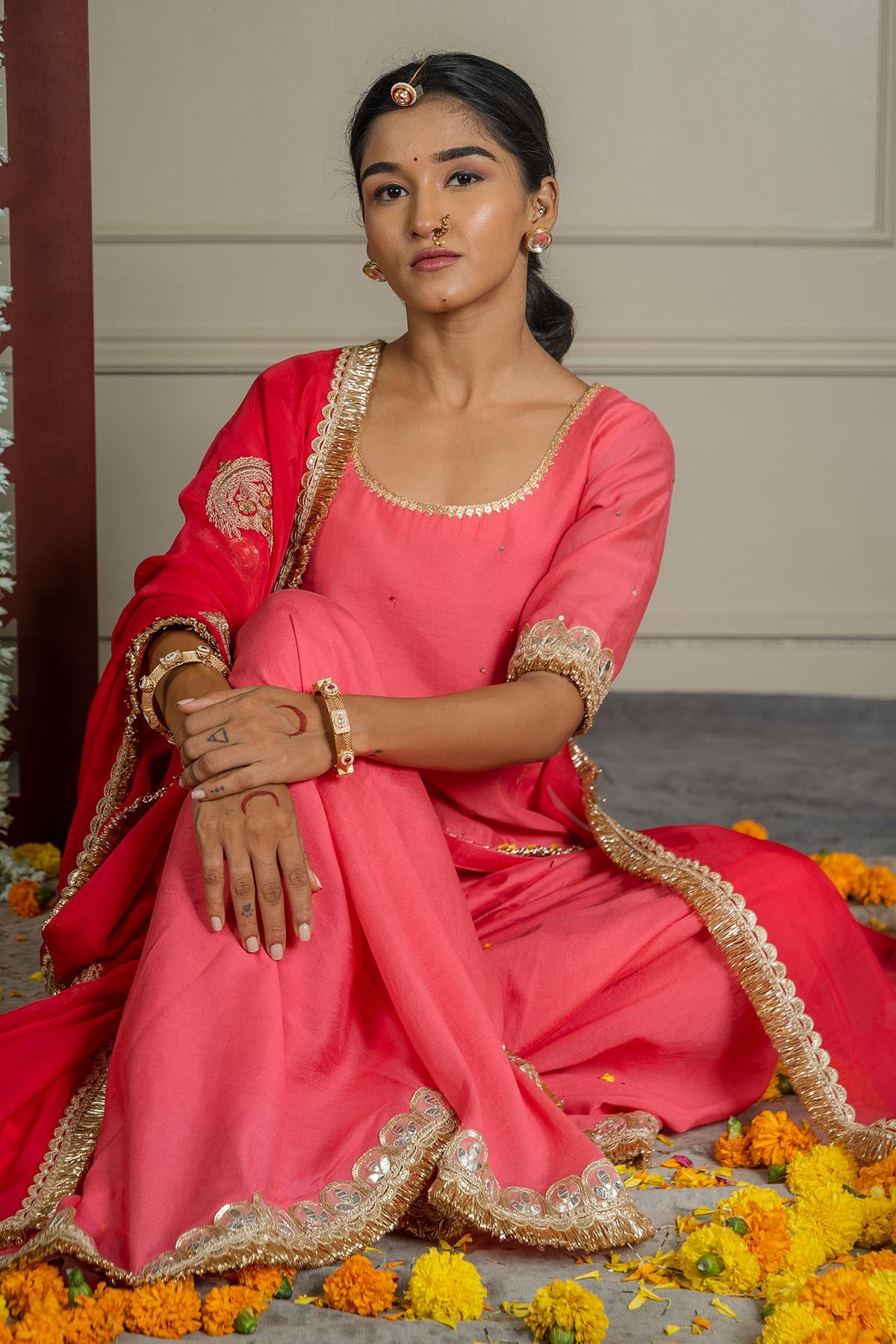 Fuchsia Silk Organza Dupatta