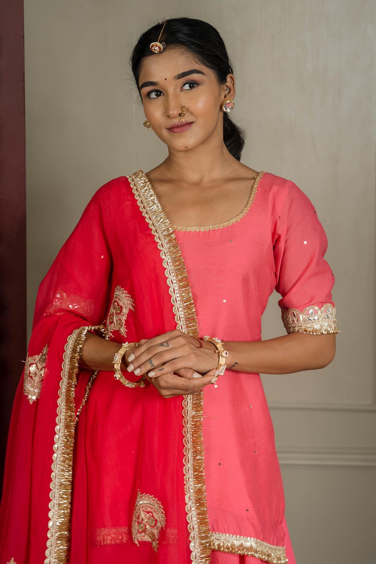 Fuchsia Silk Organza Dupatta