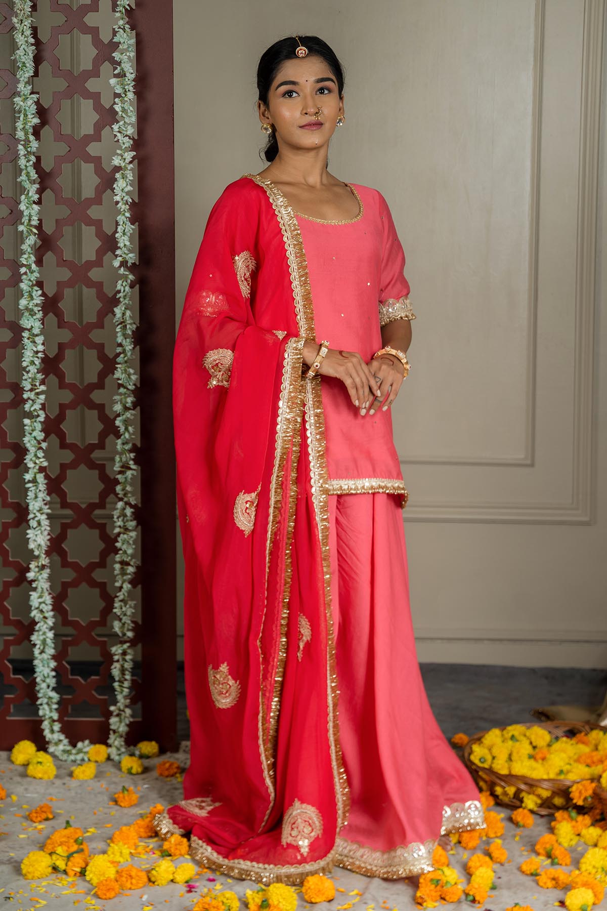 Buy Fuchsia Silk Organza Dupatta by Shop Gulmohar for women online at ScrollnShops