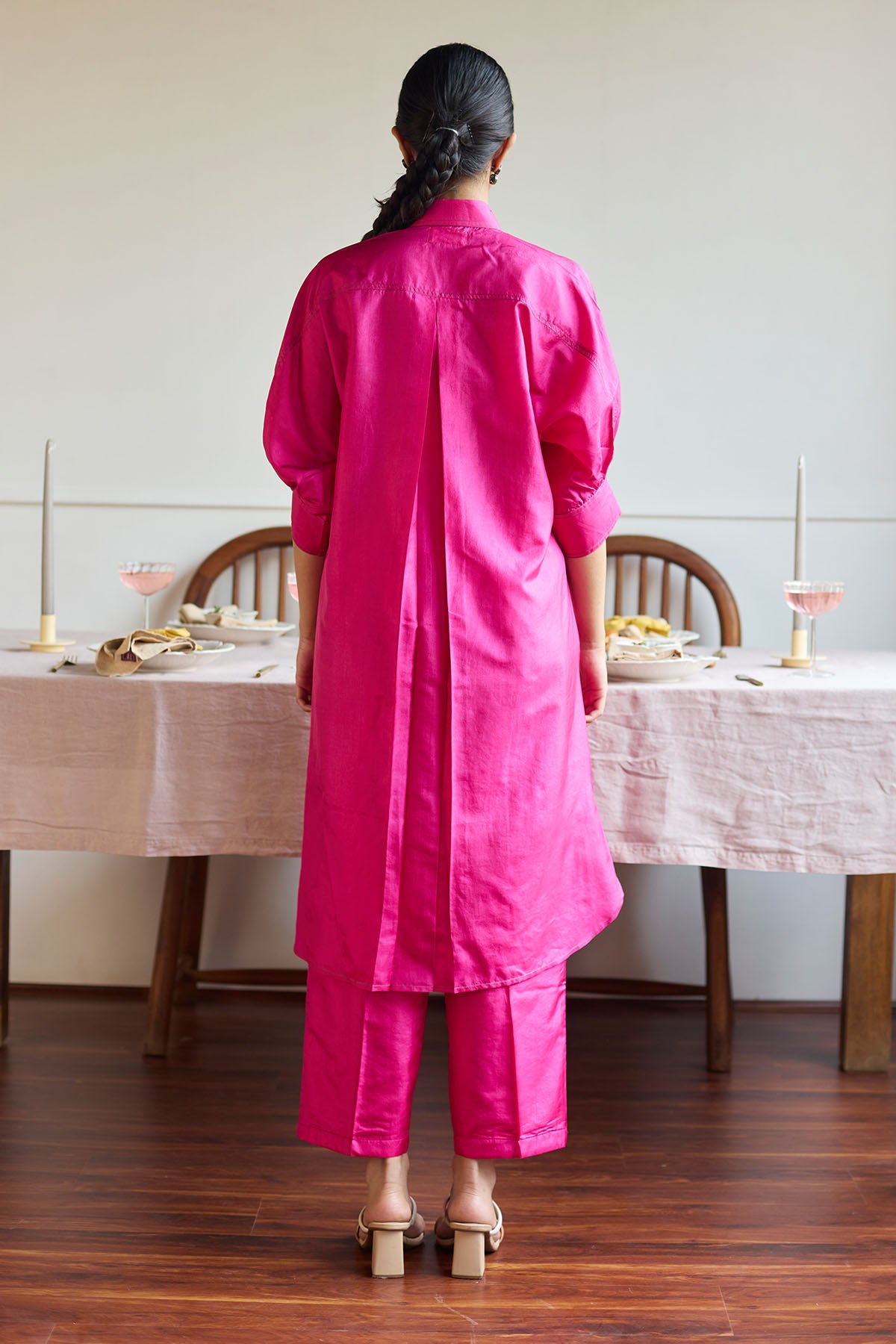 Fuchsia Silk Pintuck Co-ord Set