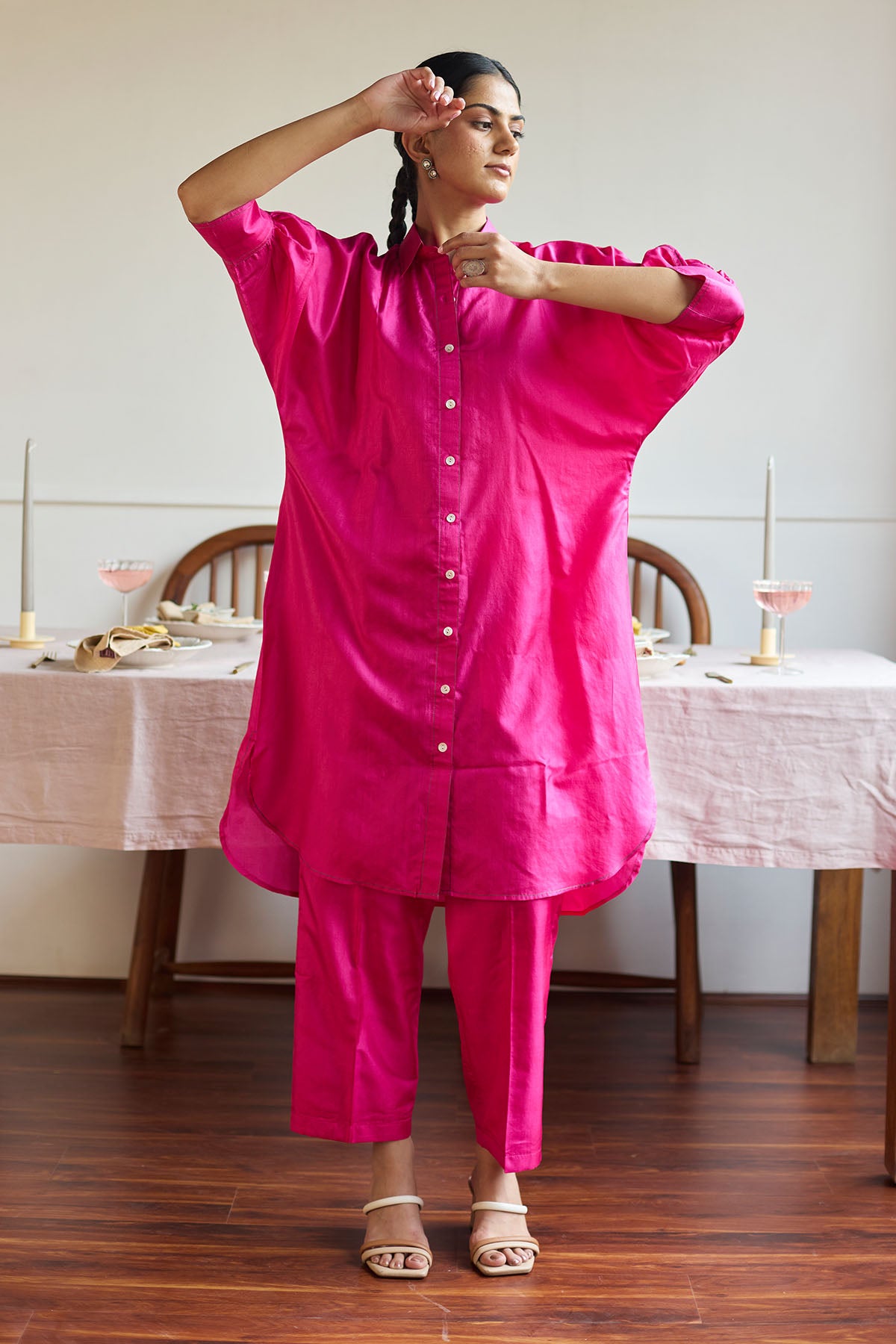 Fuchsia Silk Pintuck Co-ord Set