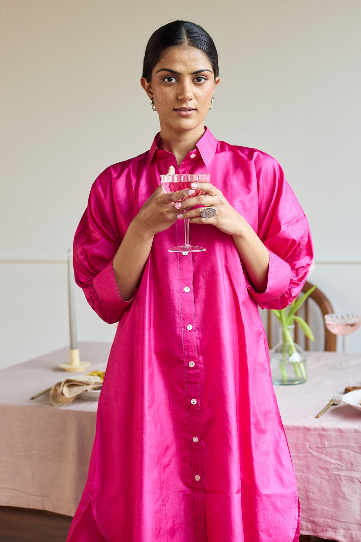 Fuchsia Silk Pintuck Co-ord Set