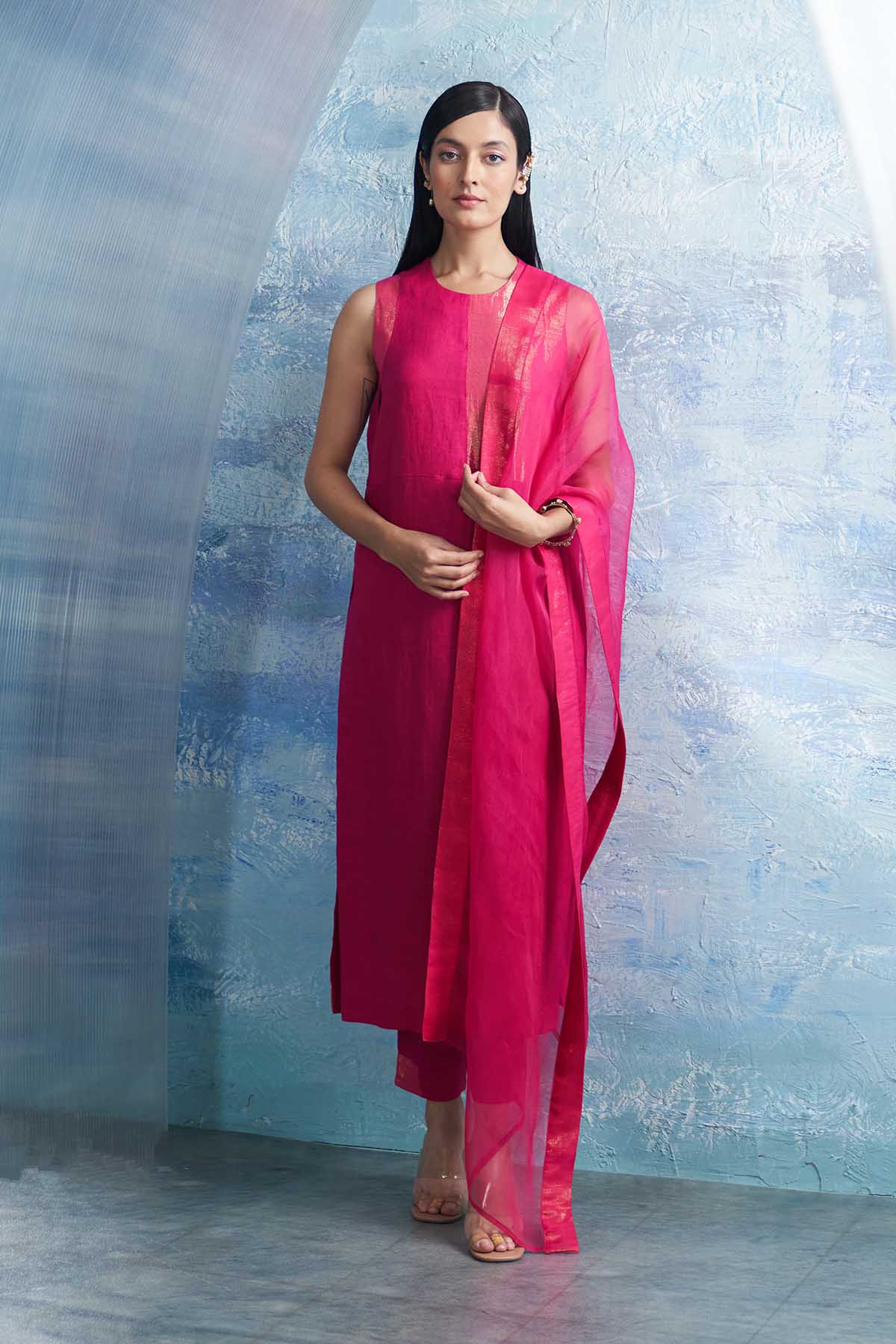 Buy Fuchsia Sleeveless Kurta Set by Charkhee for women online at ScrollnShops