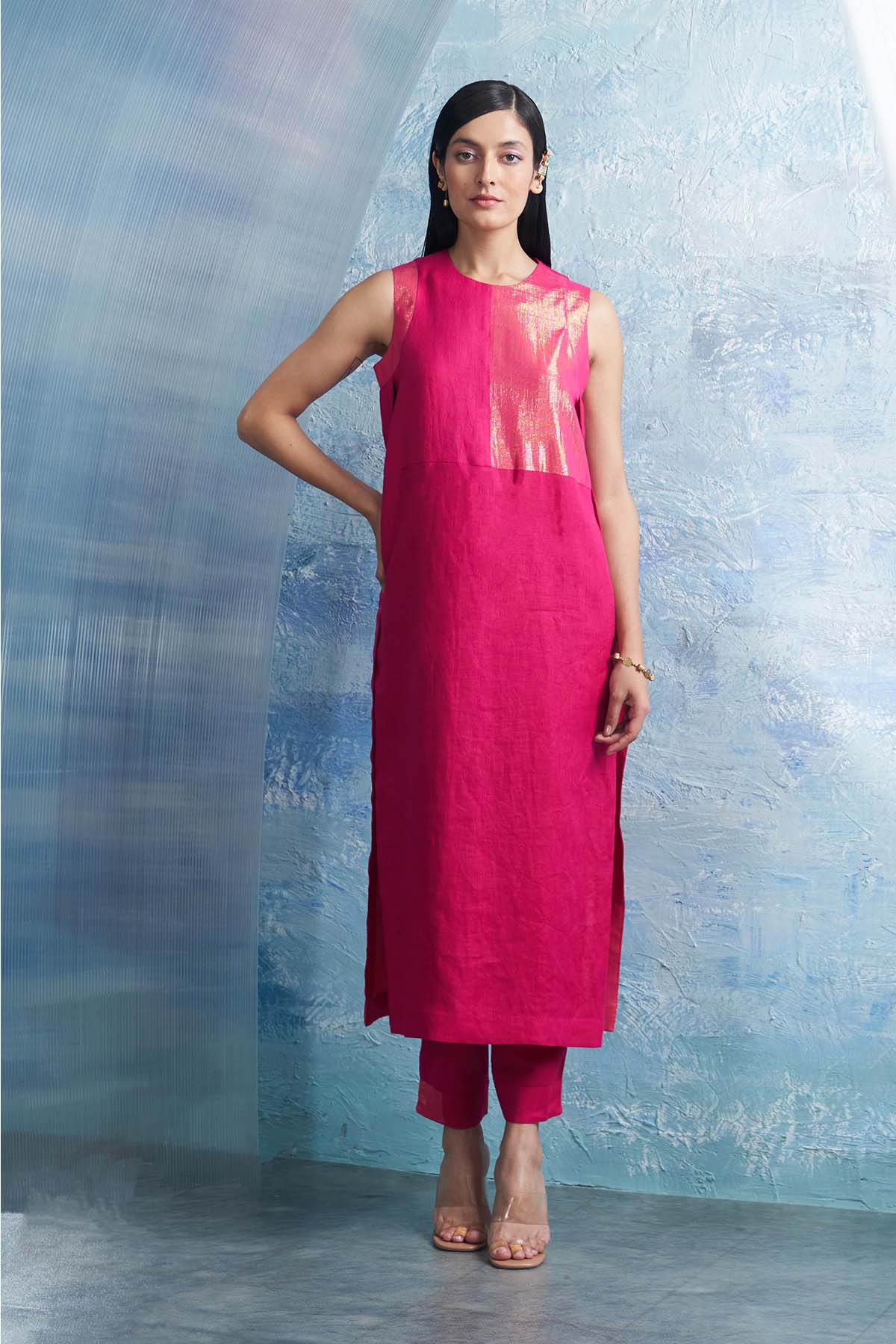 Fuchsia Sleeveless Kurta Set