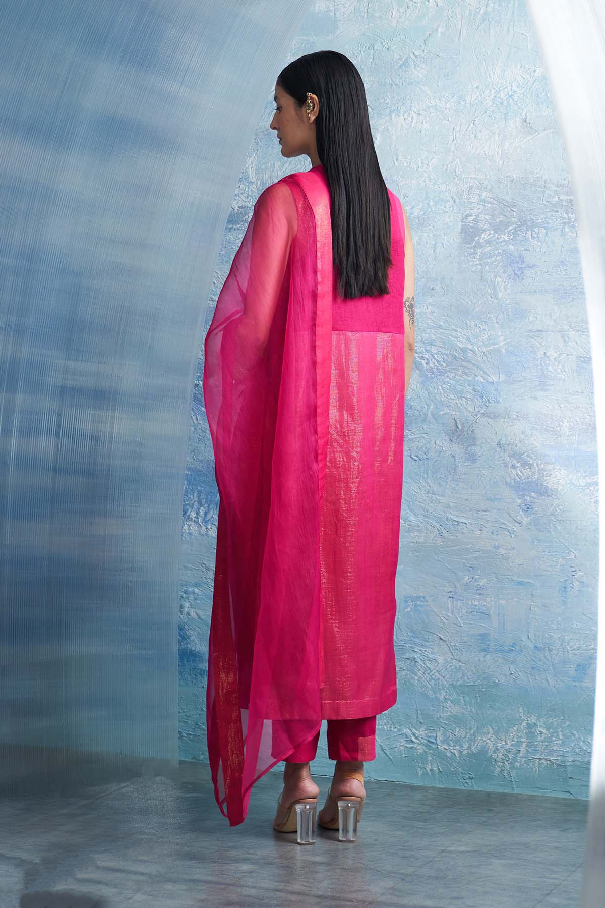 Fuchsia Sleeveless Kurta Set