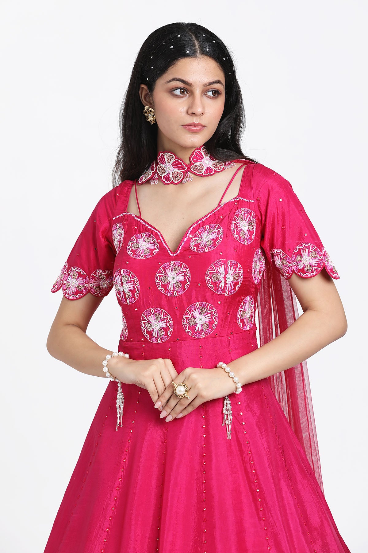 Fuchsia Thread Work Anarkali Set