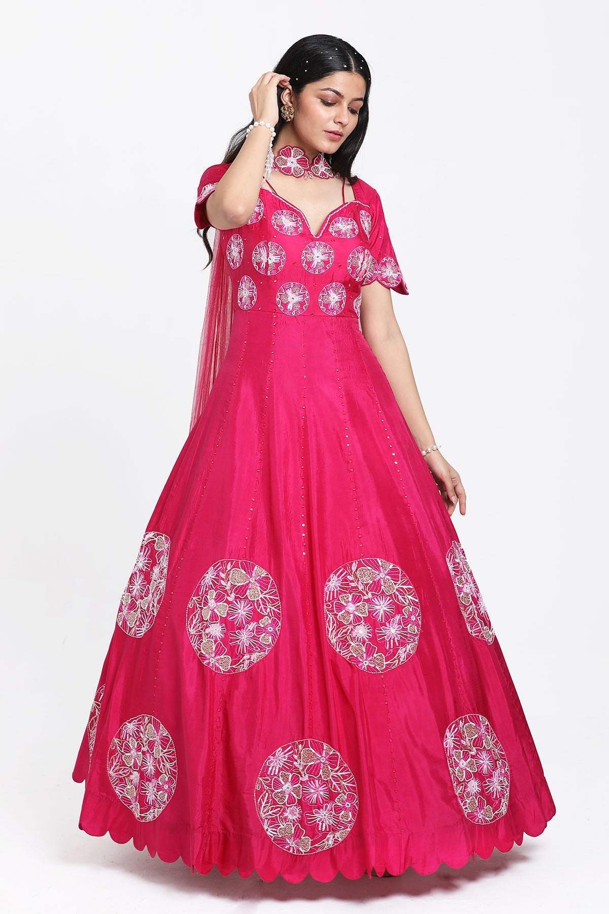 Fuchsia Thread Work Anarkali Set