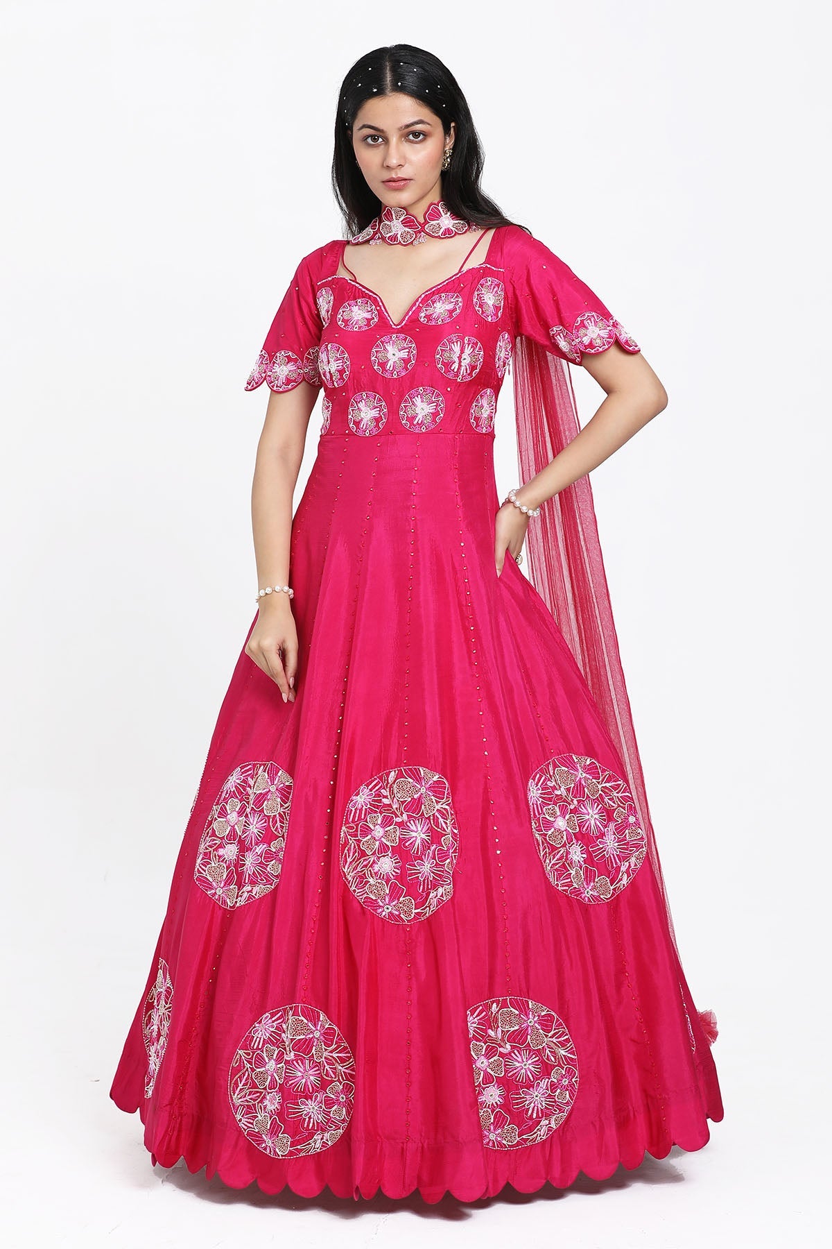 Buy Fuchsia Thread Work Anarkali Set by Nitisha Kashyapi for women online at ScrollnShops