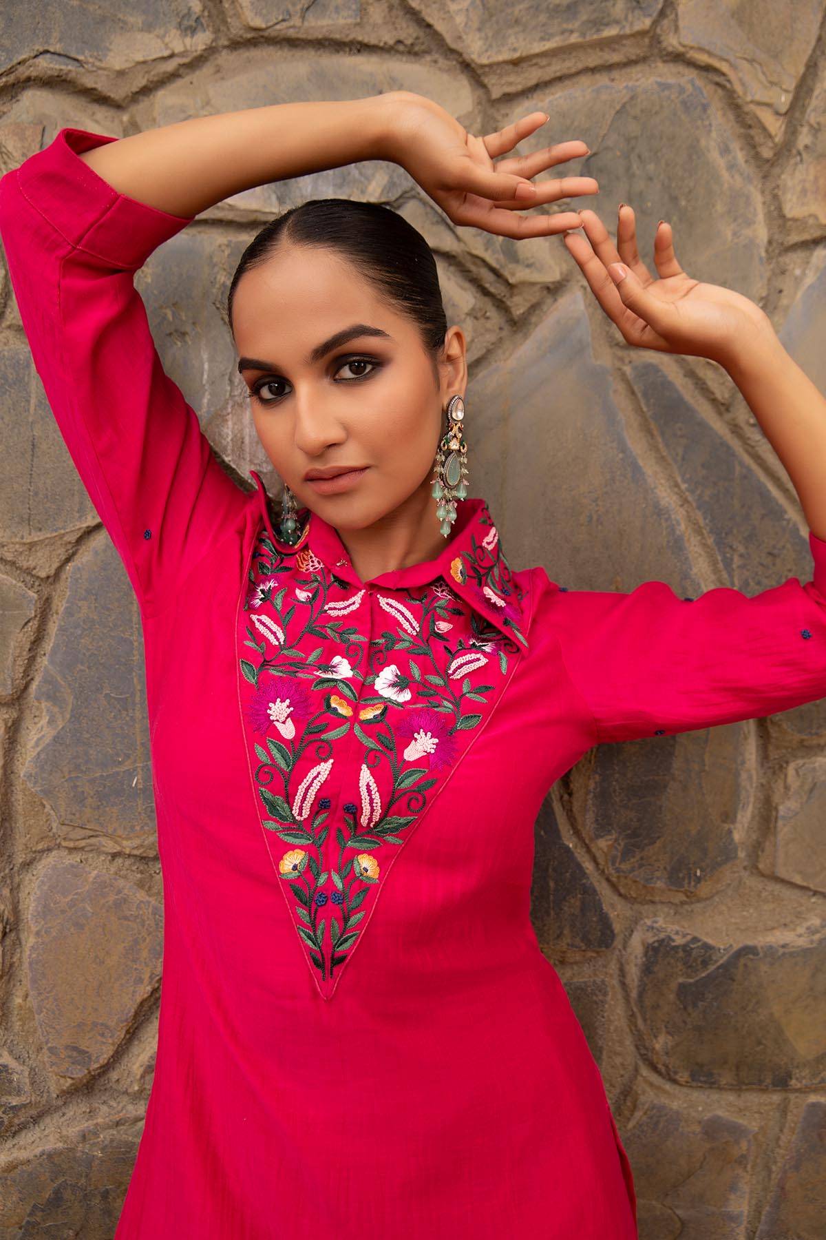 Fuchsia Thread Work Tunic Set