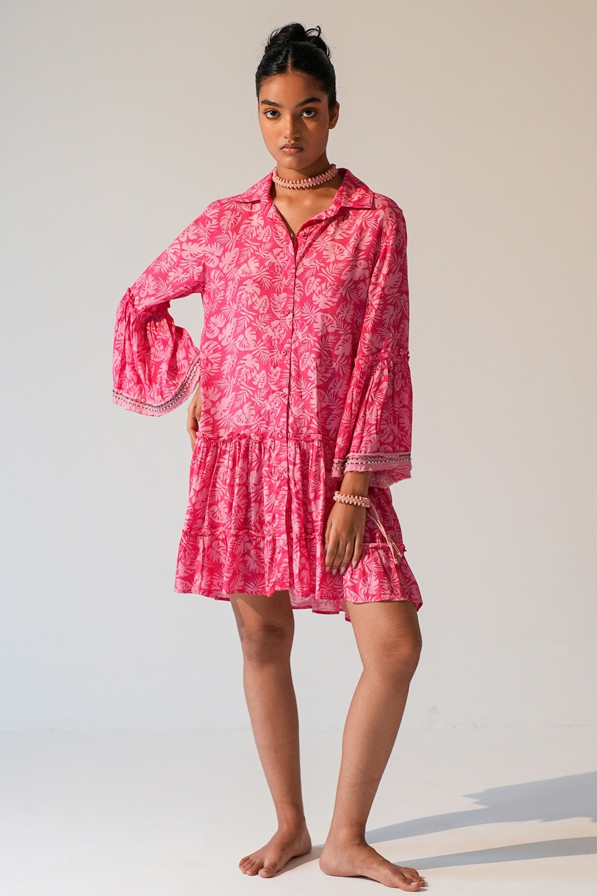 Buy Fuchsia Tiered Collar Mini Dress by Beachbum for women online at ScrollnShops