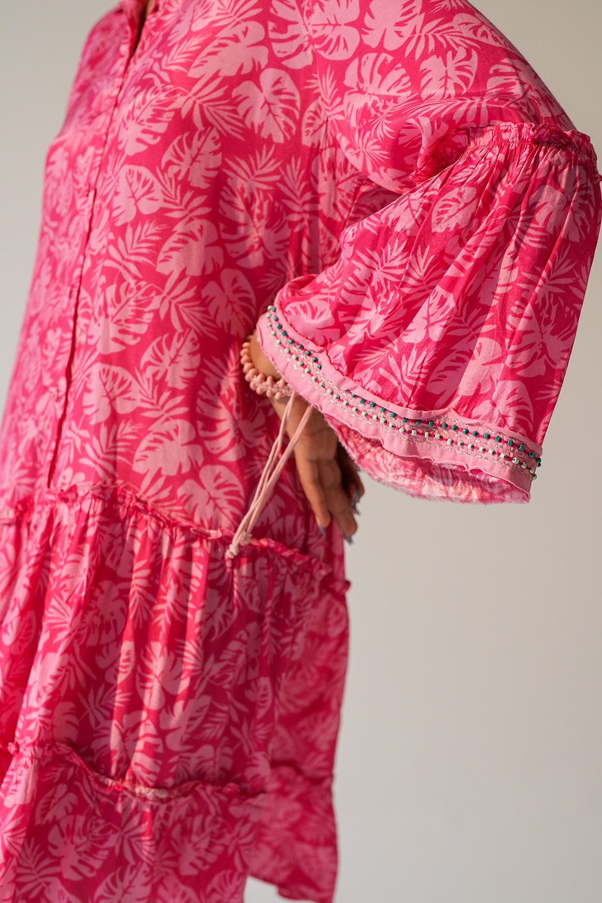 Fuchsia Tiered Collar Mini Dress