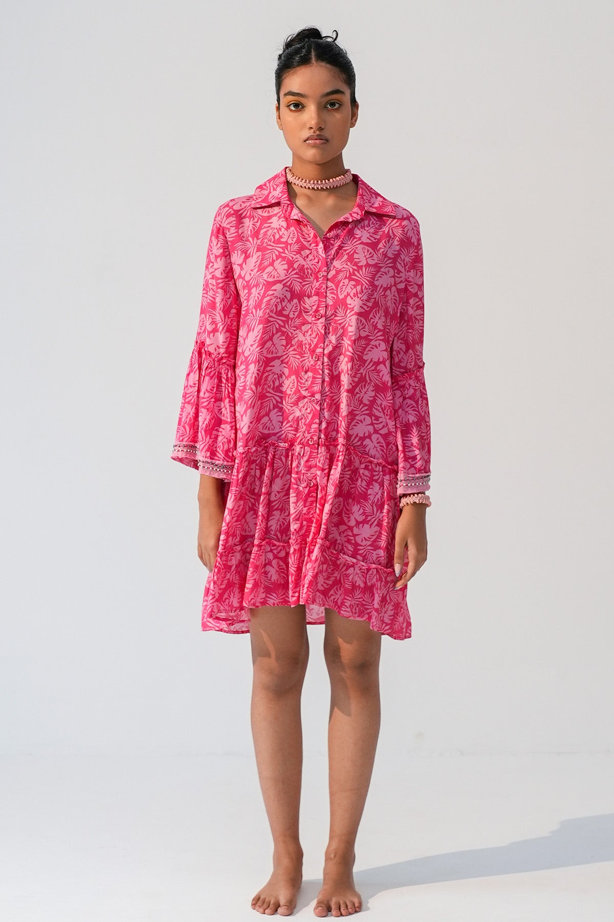 Fuchsia Tiered Collar Mini Dress