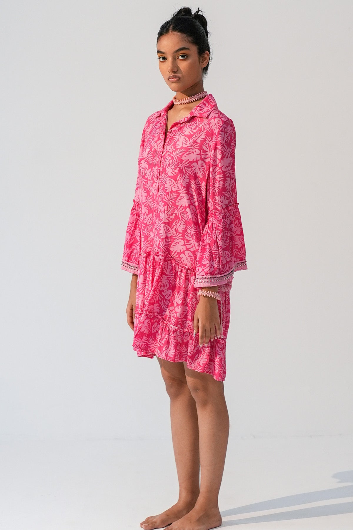 Fuchsia Tiered Collar Mini Dress