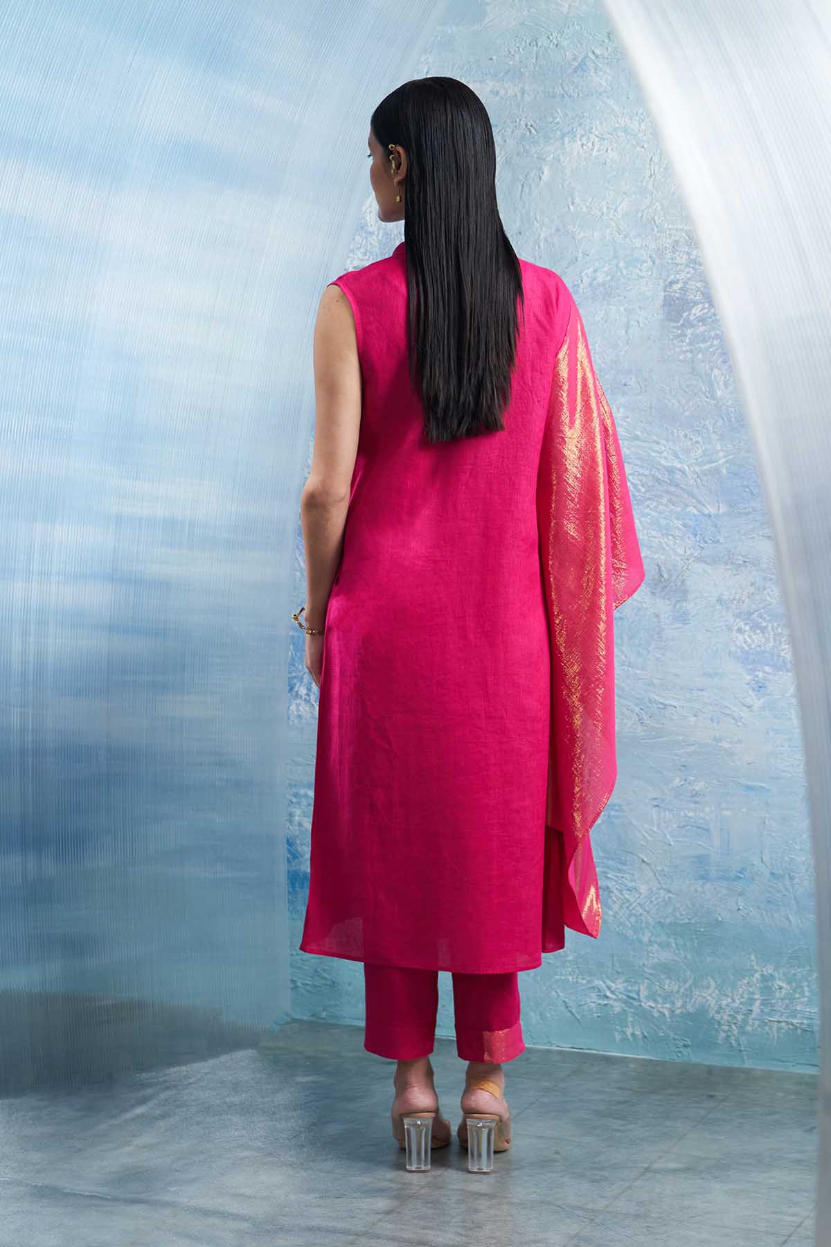 Fuchsia V-Neck Wrap Kurta Set