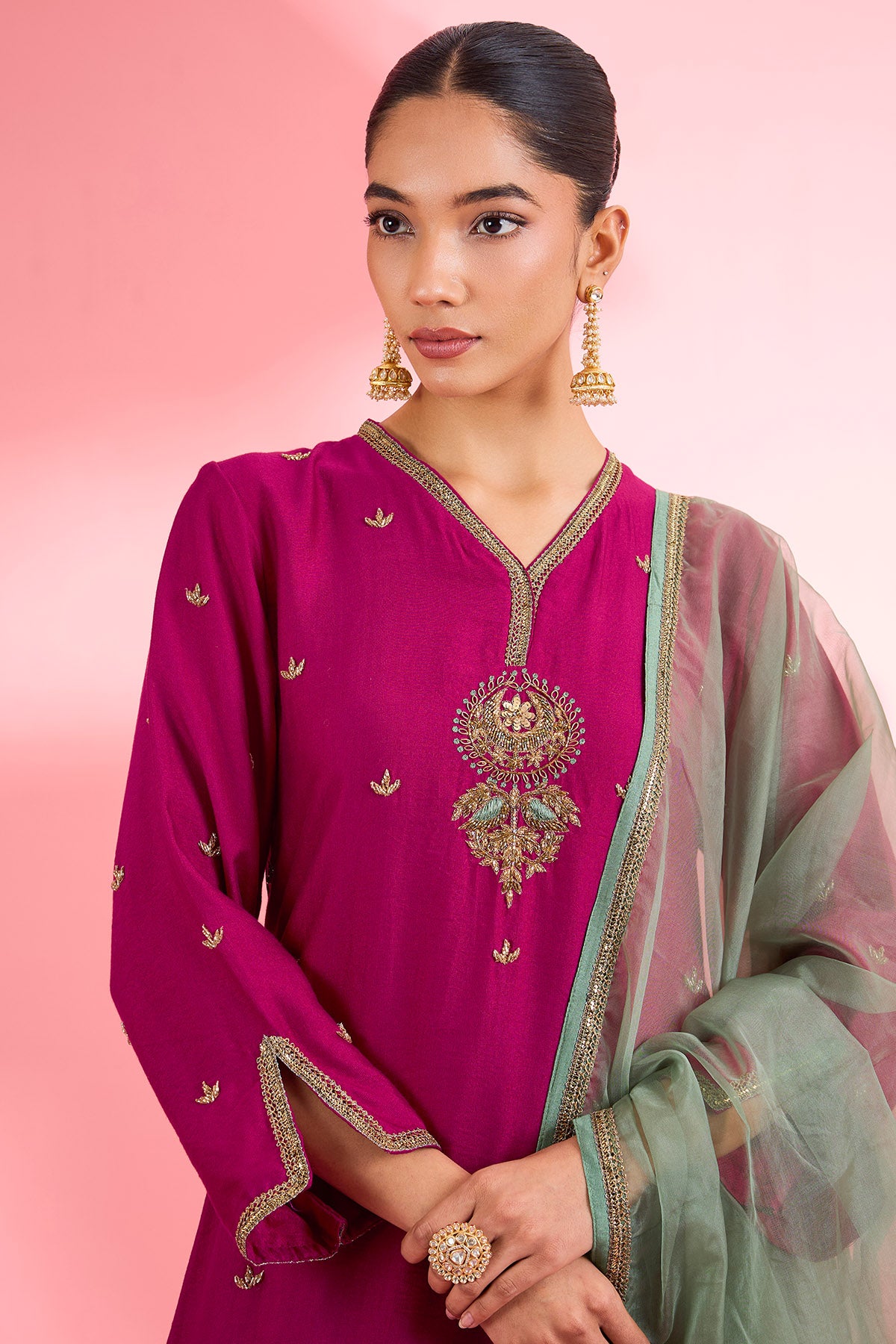 Fuchsia Zari & Dabka Kurta Set