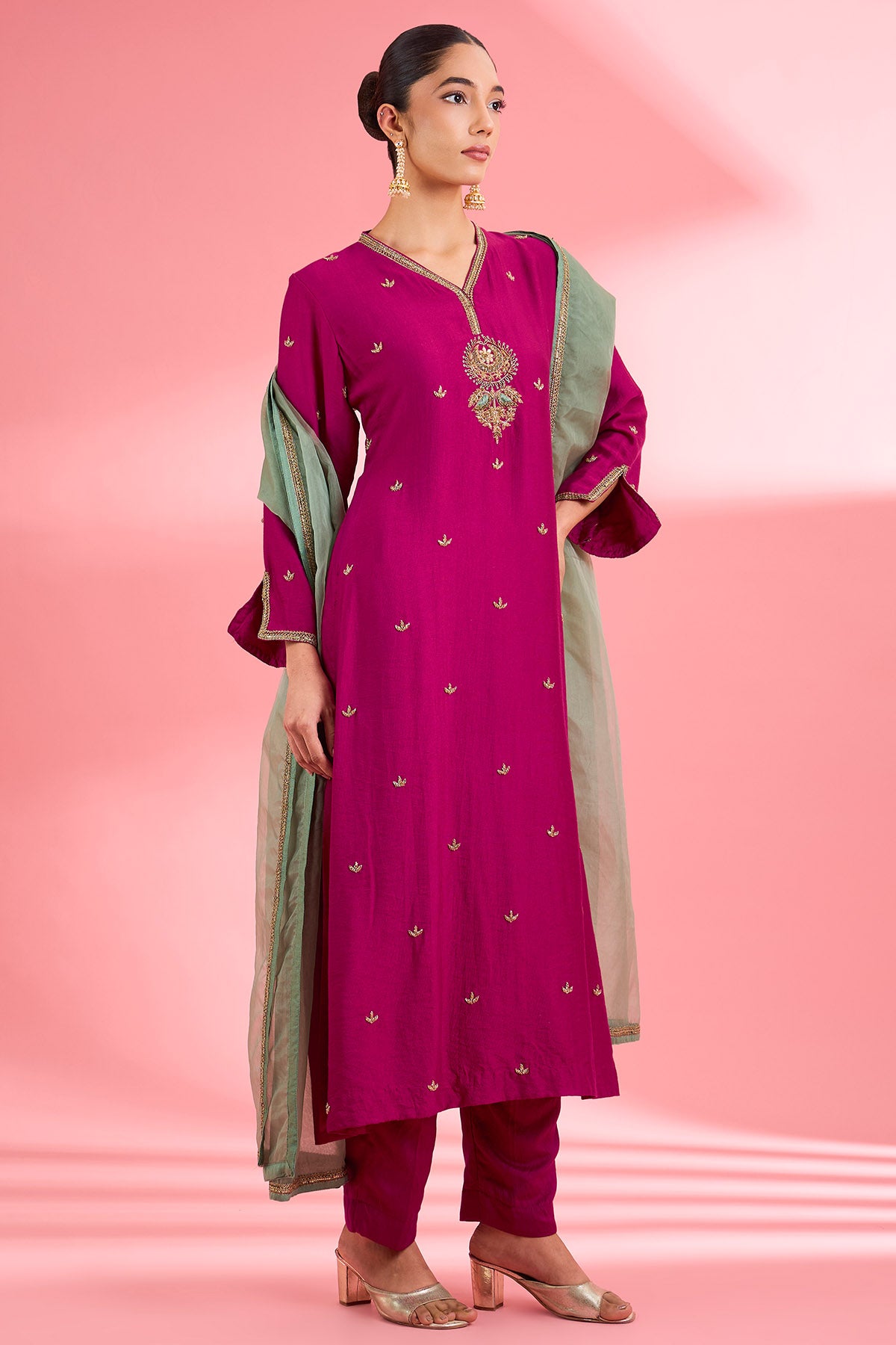 Fuchsia Zari & Dabka Kurta Set