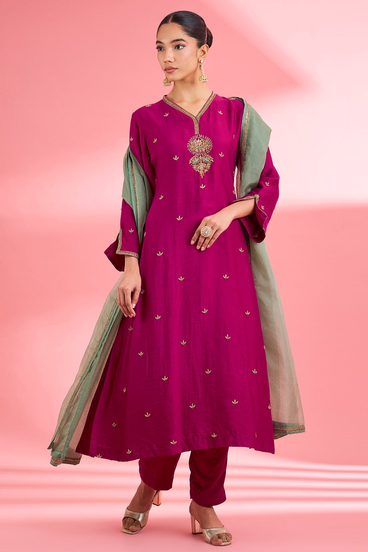 Buy Fuchsia Zari & Dabka Kurta Set for women by Milu Madan online available at scrollnshops