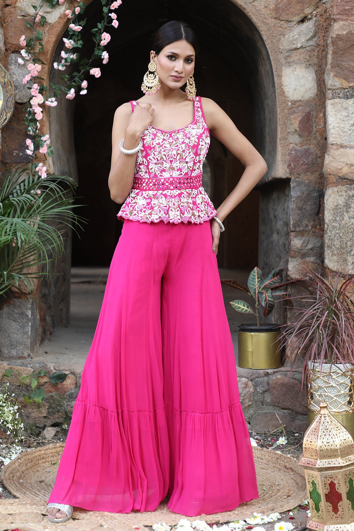 Buy Fuchsia Zari Work Top & Sharara by Nitisha Kashyap for women online at ScrollnShops