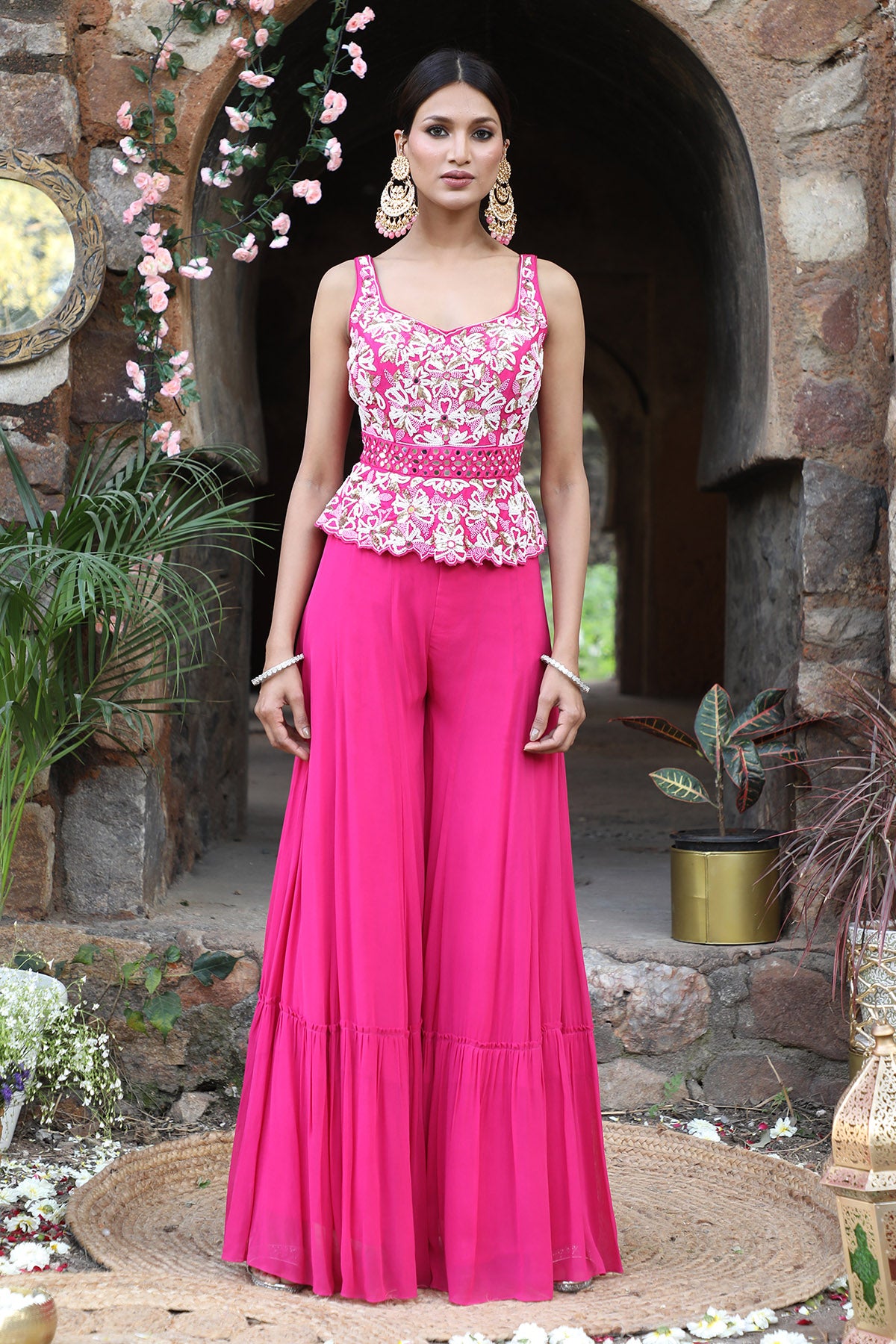Fuchsia Zari Work Top & Sharara