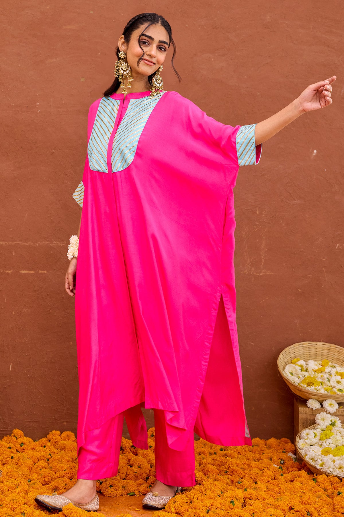 Fuschsia Pink Silk Kurta & Pant