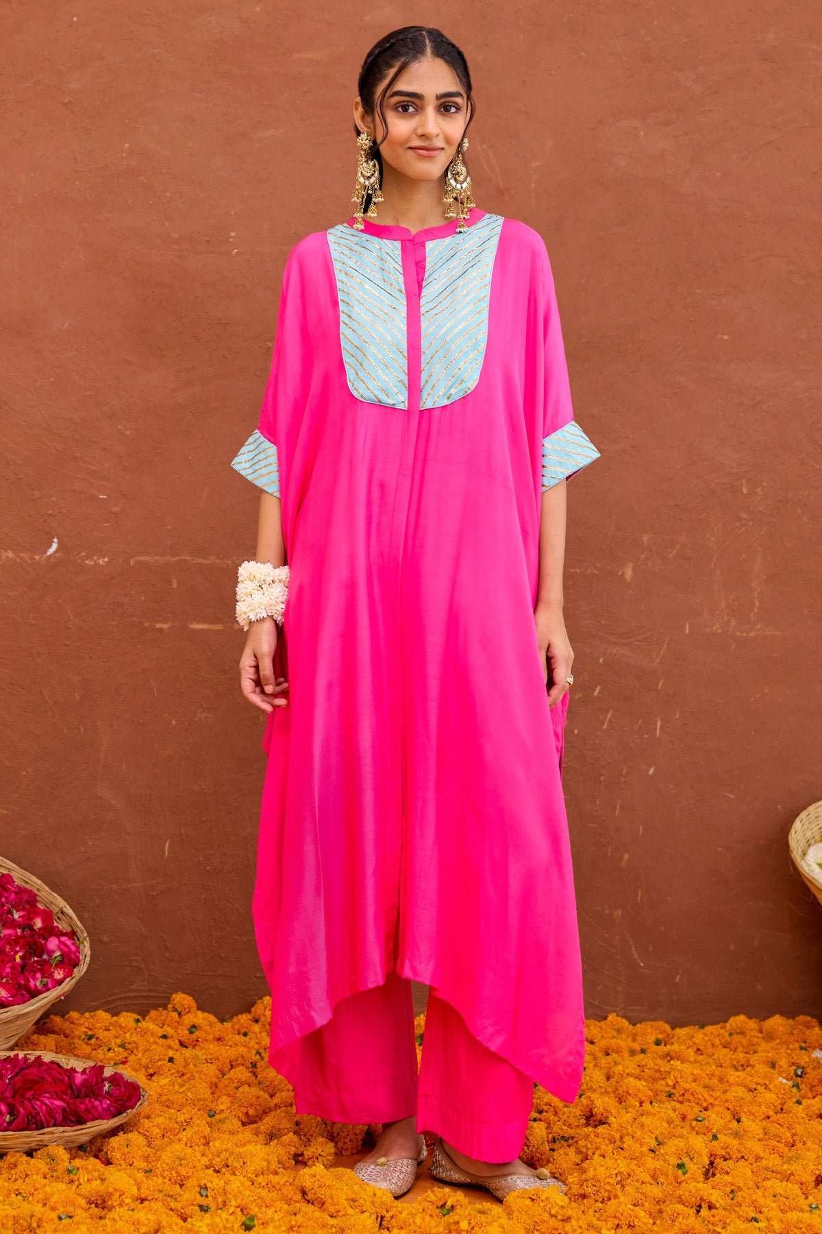 Buy Fuschsia Pink Silk Kurta & Pant for women by Taro India online available at scrollnshops