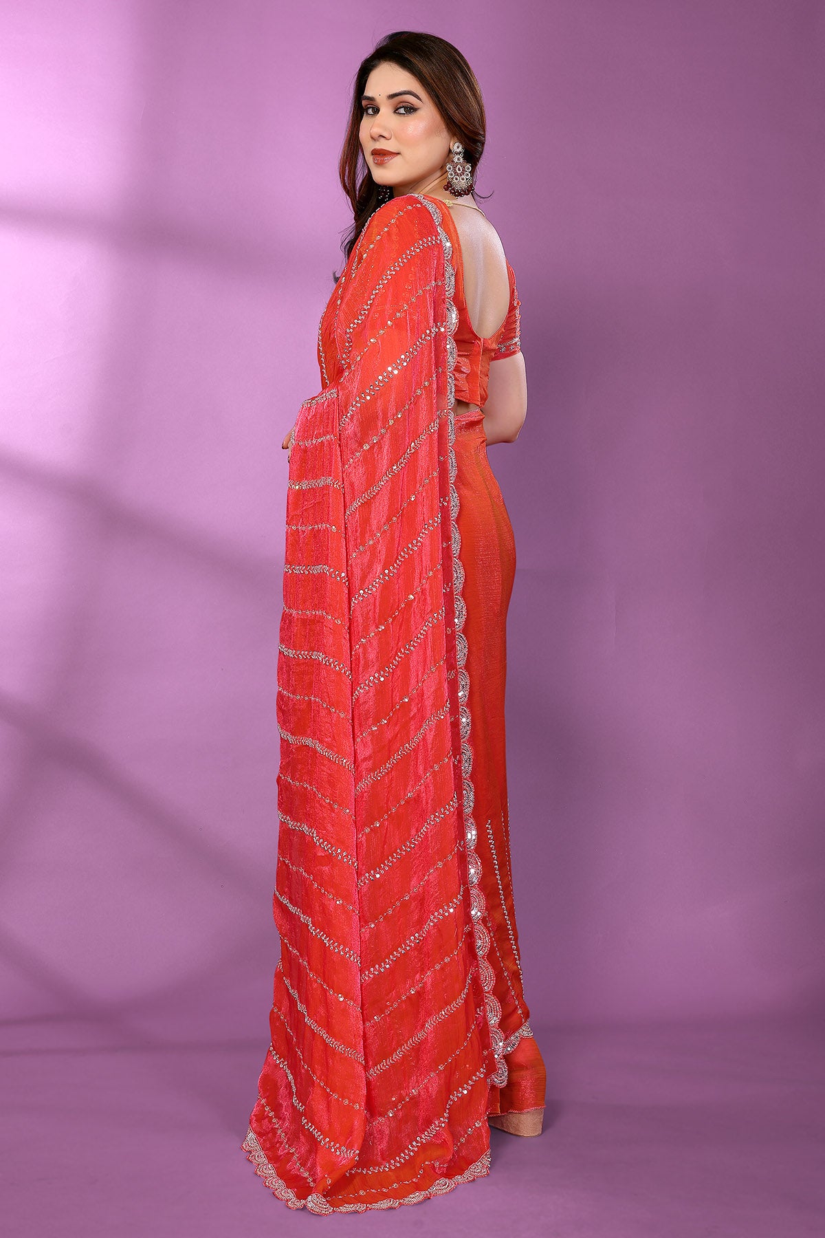 Gajari Silk Satin Beaded Saree