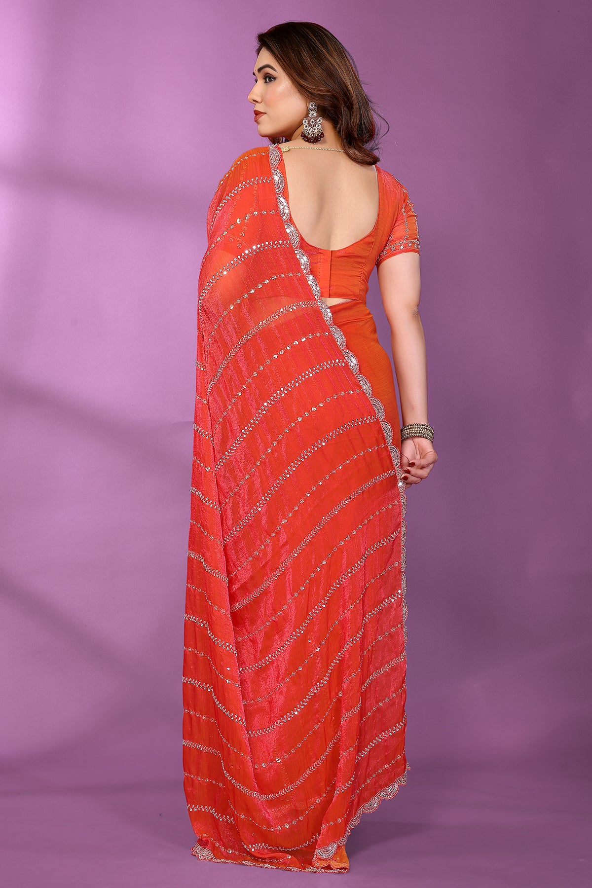 Gajari Silk Satin Beaded Saree