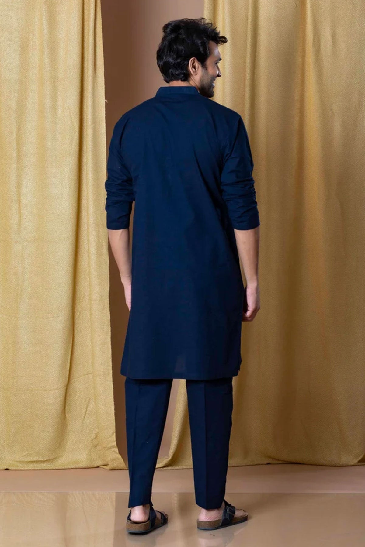 Gaji Embroidery Navy Blue Kurta