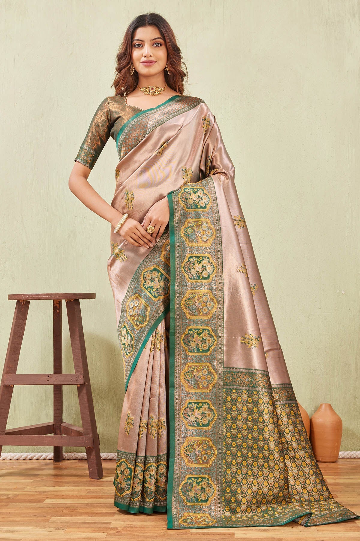 Buy Gajri Silk Floral Border Saree for women by Aastha Fashion online available at scrollnshops