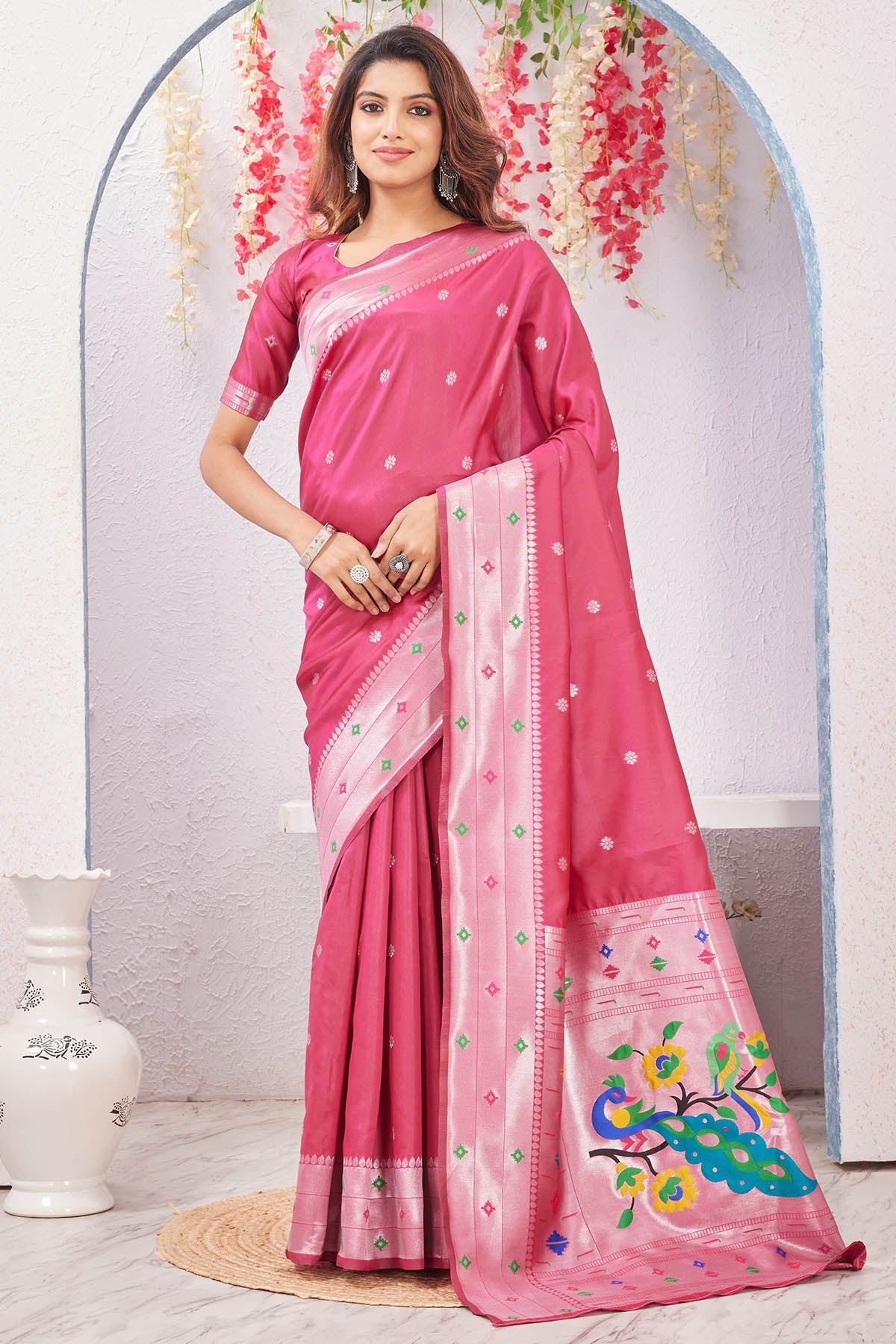 Buy Gajri Silk Floral Pallu Saree for women by Aastha Fashion online available at scrollnshops
