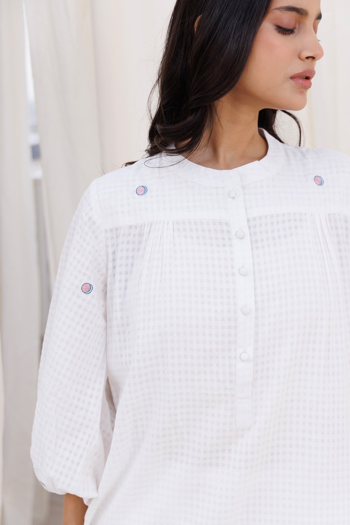 Gathered White Kurta & Pants