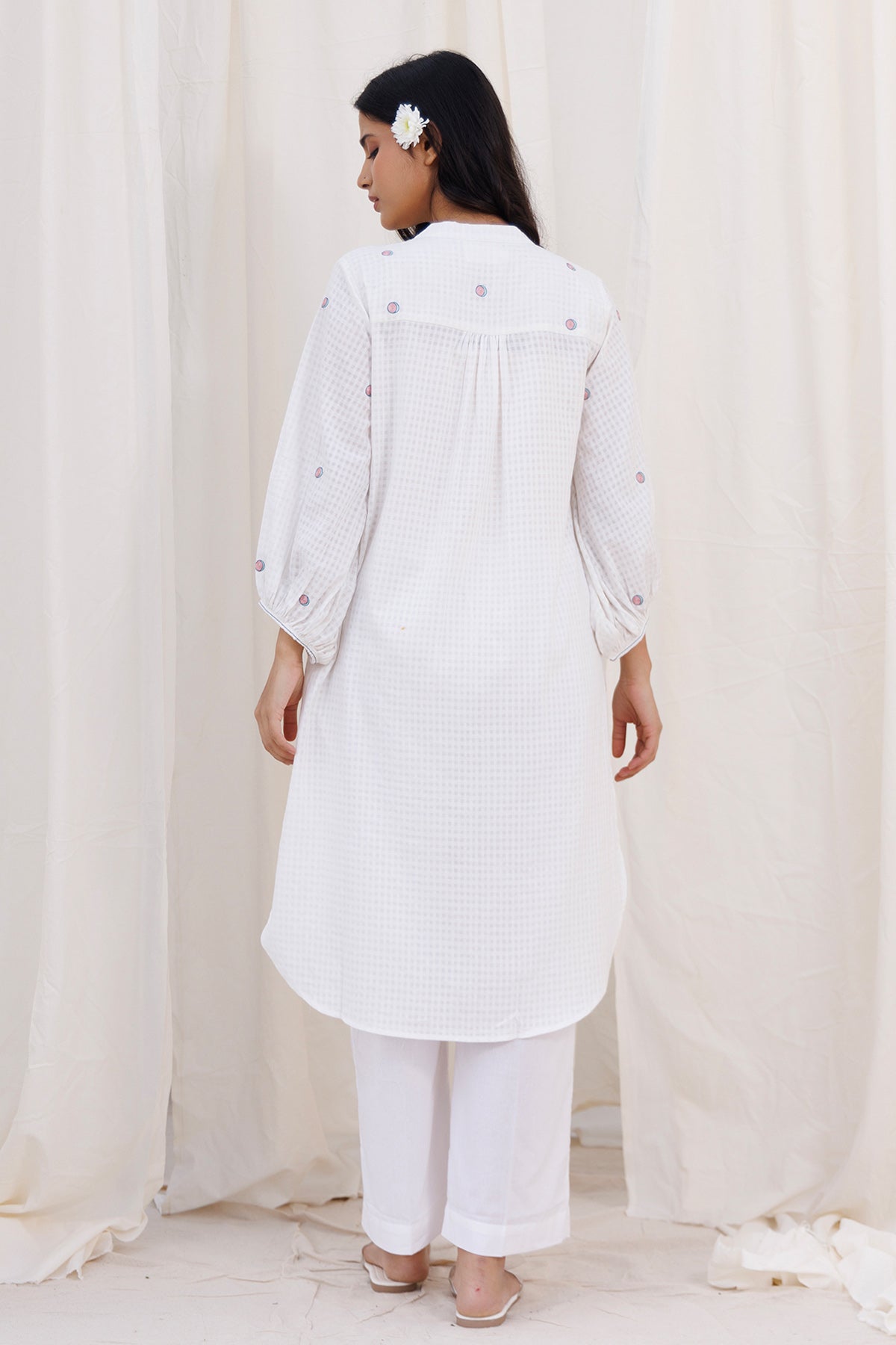 Gathered White Kurta & Pants
