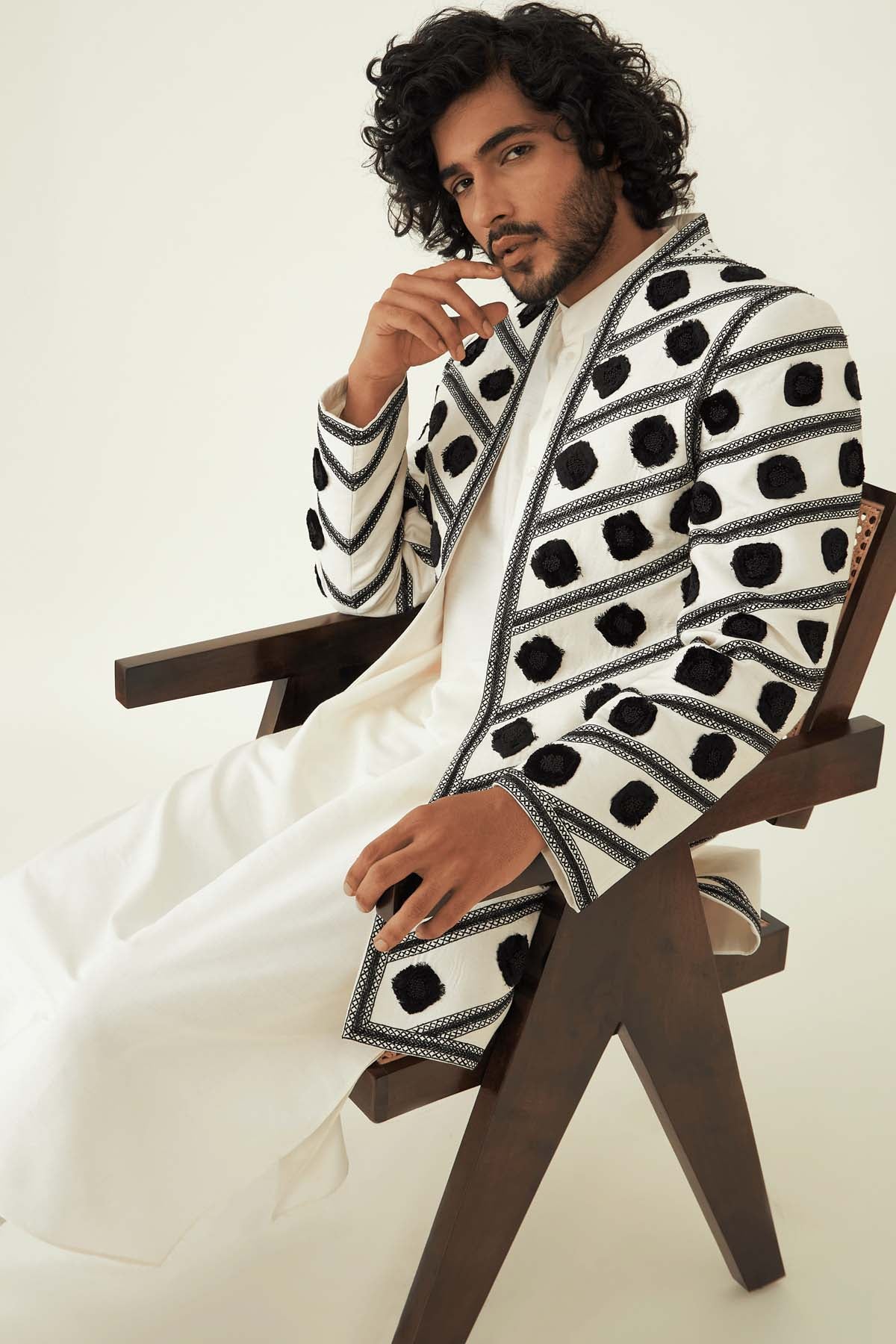 Geometric Resham Jacket Kurta Set