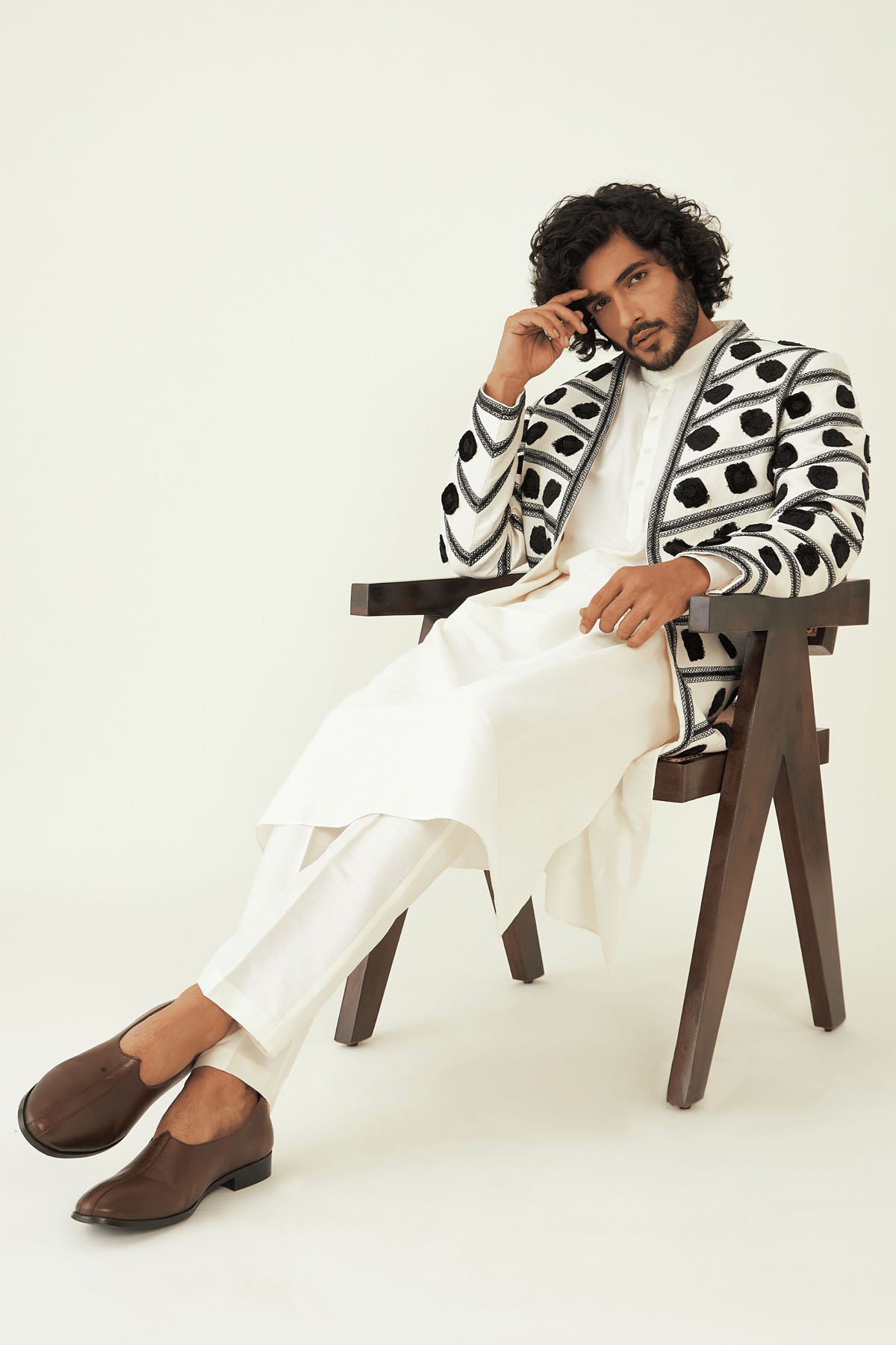 Geometric Resham Jacket Kurta Set