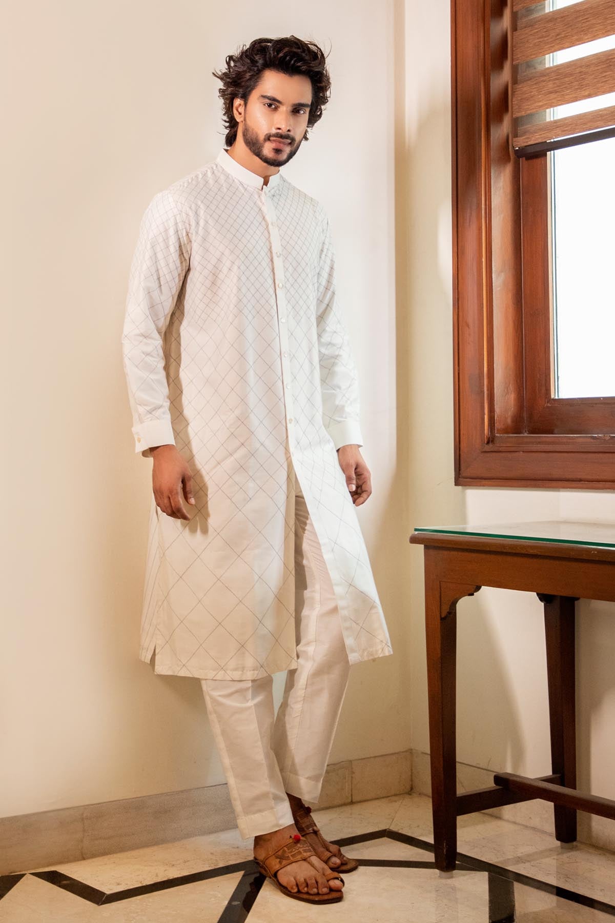 Geometric Stitch Line Kurta Set