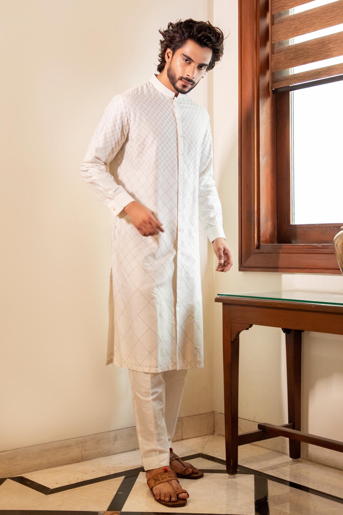 Geometric Stitch Line Kurta Set