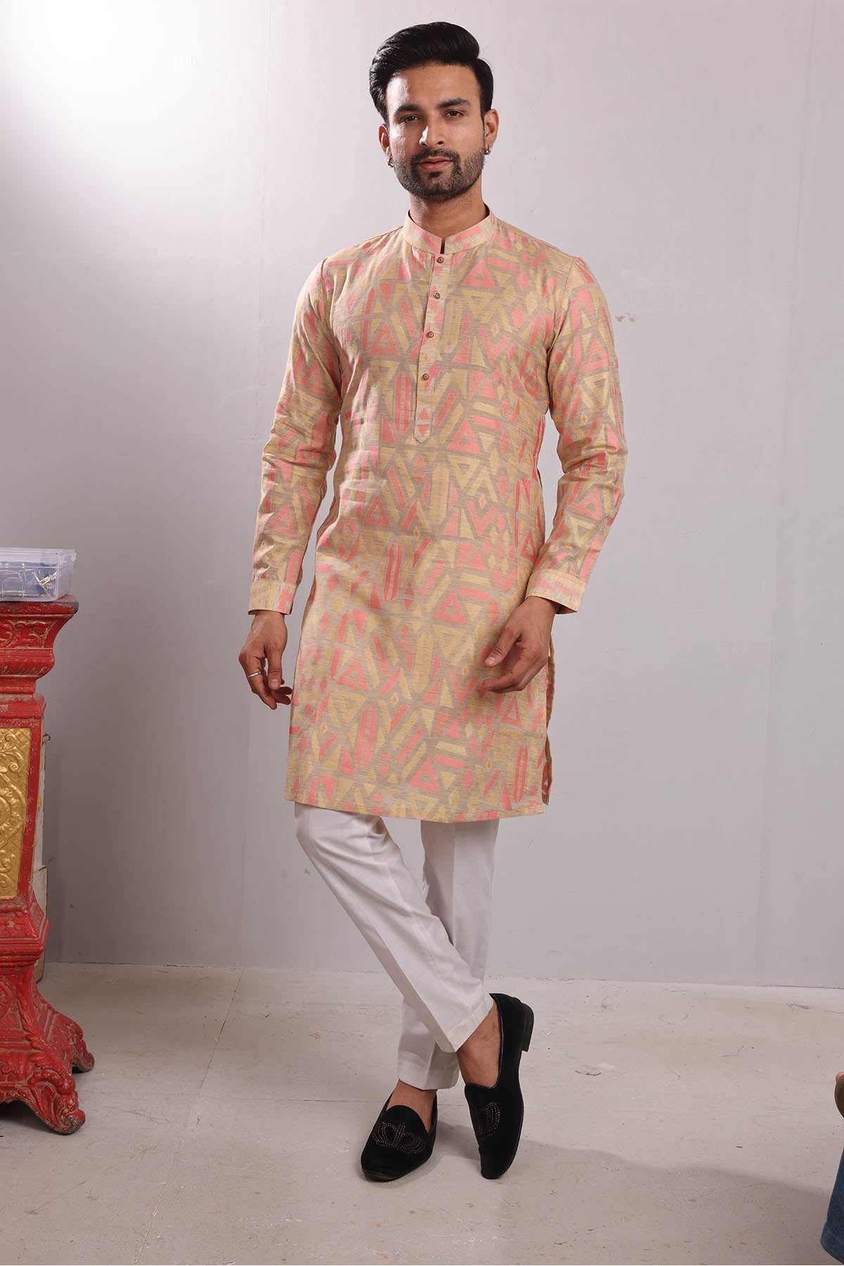 Buy Geometric Cotton Blend Kurta by SNEHA B - Men for men online at ScrollnShops