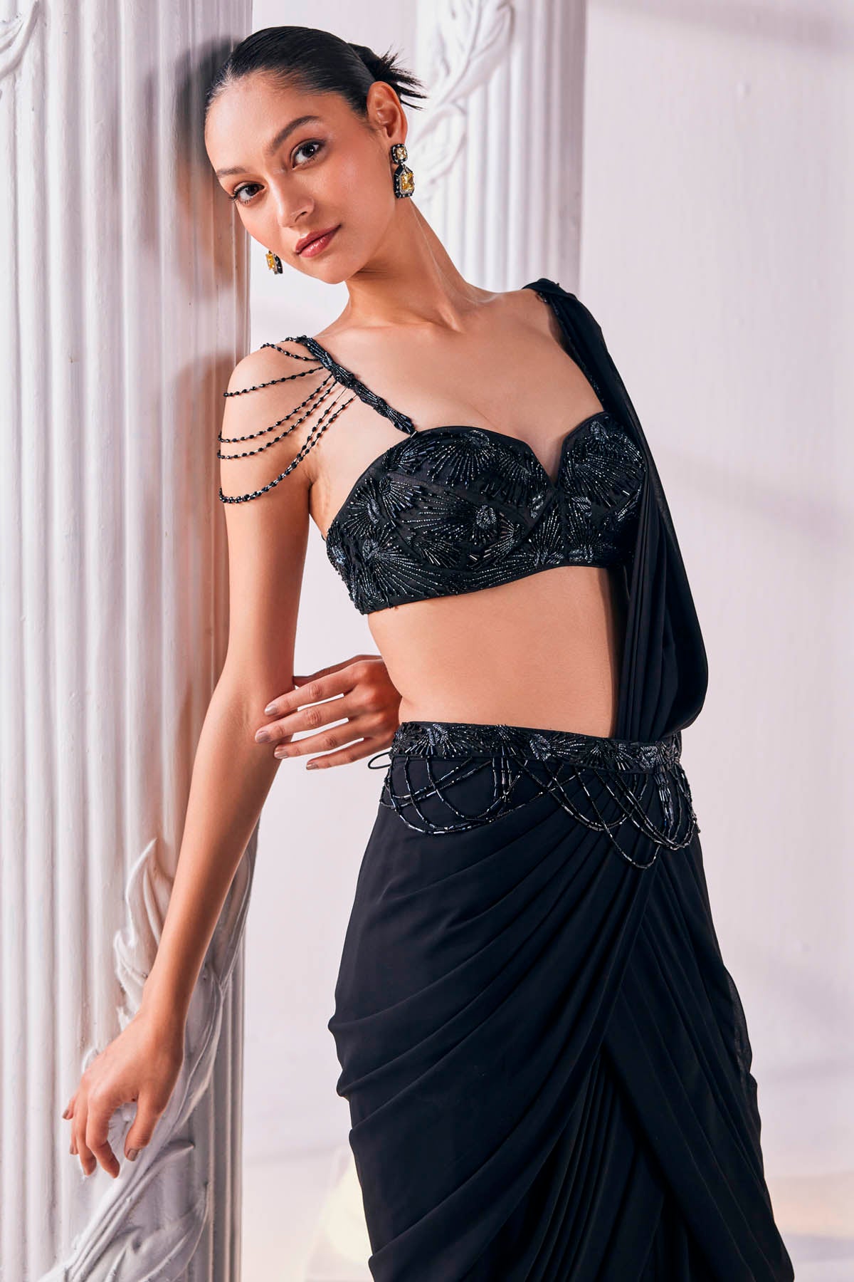 Georgette Black Draped Saree