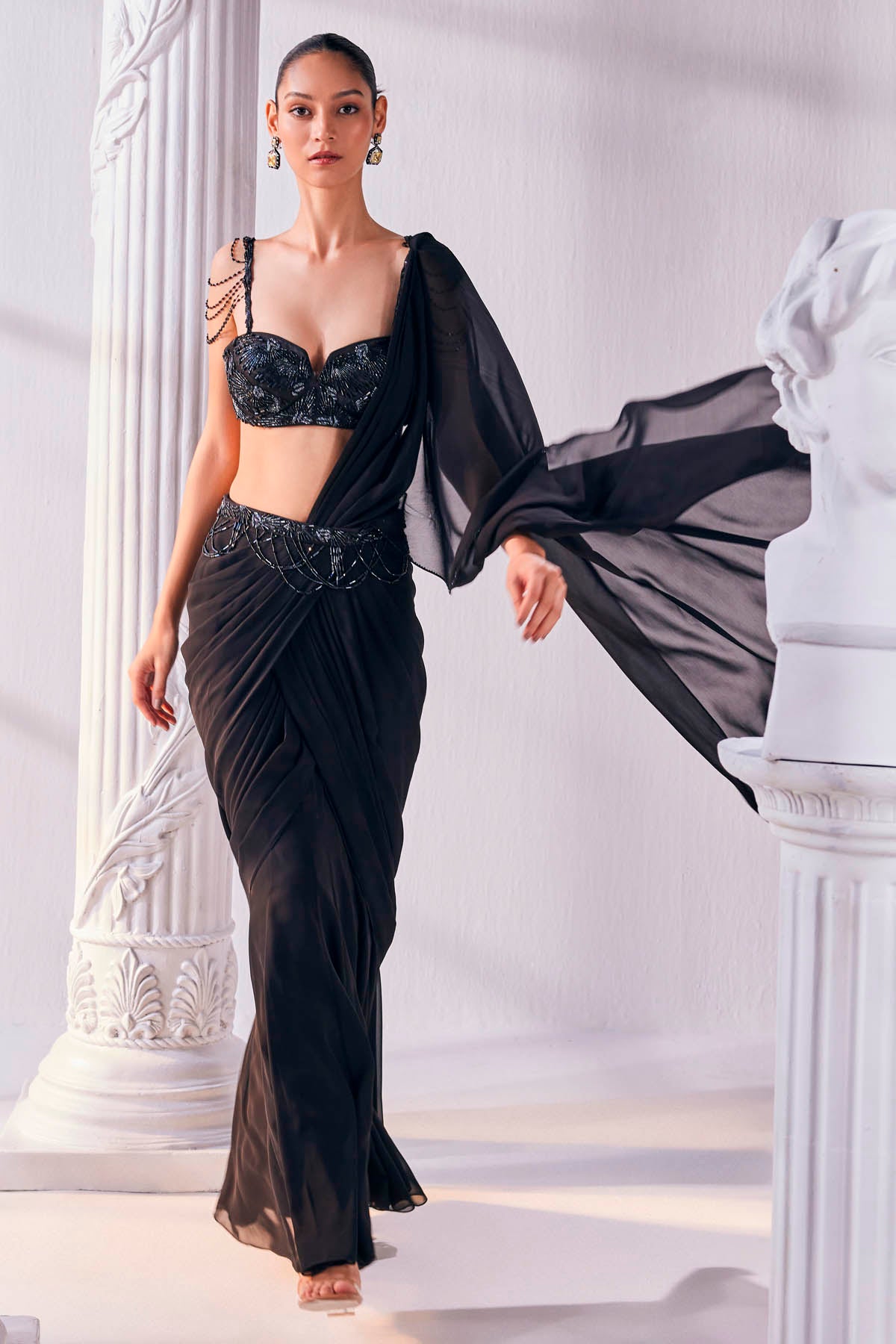 Georgette Black Draped Saree