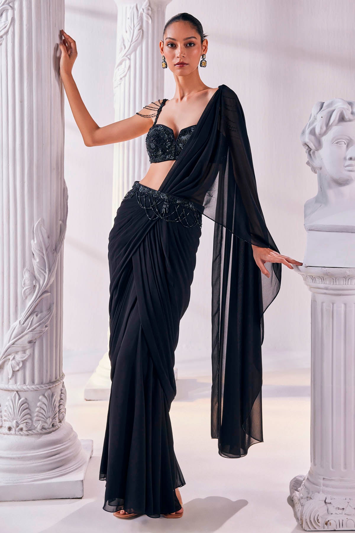 Georgette Black Draped Saree