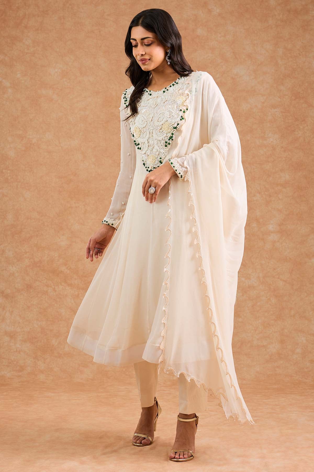 Georgette Ivory Anarkali Set