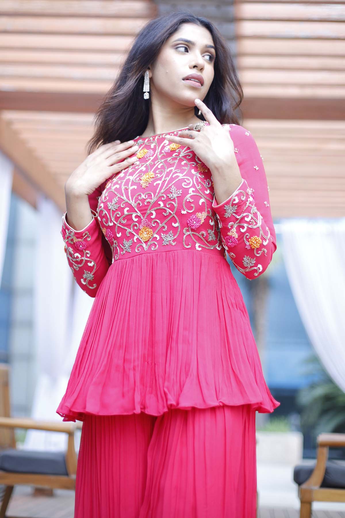 Georgette Pink Indo-Western Set