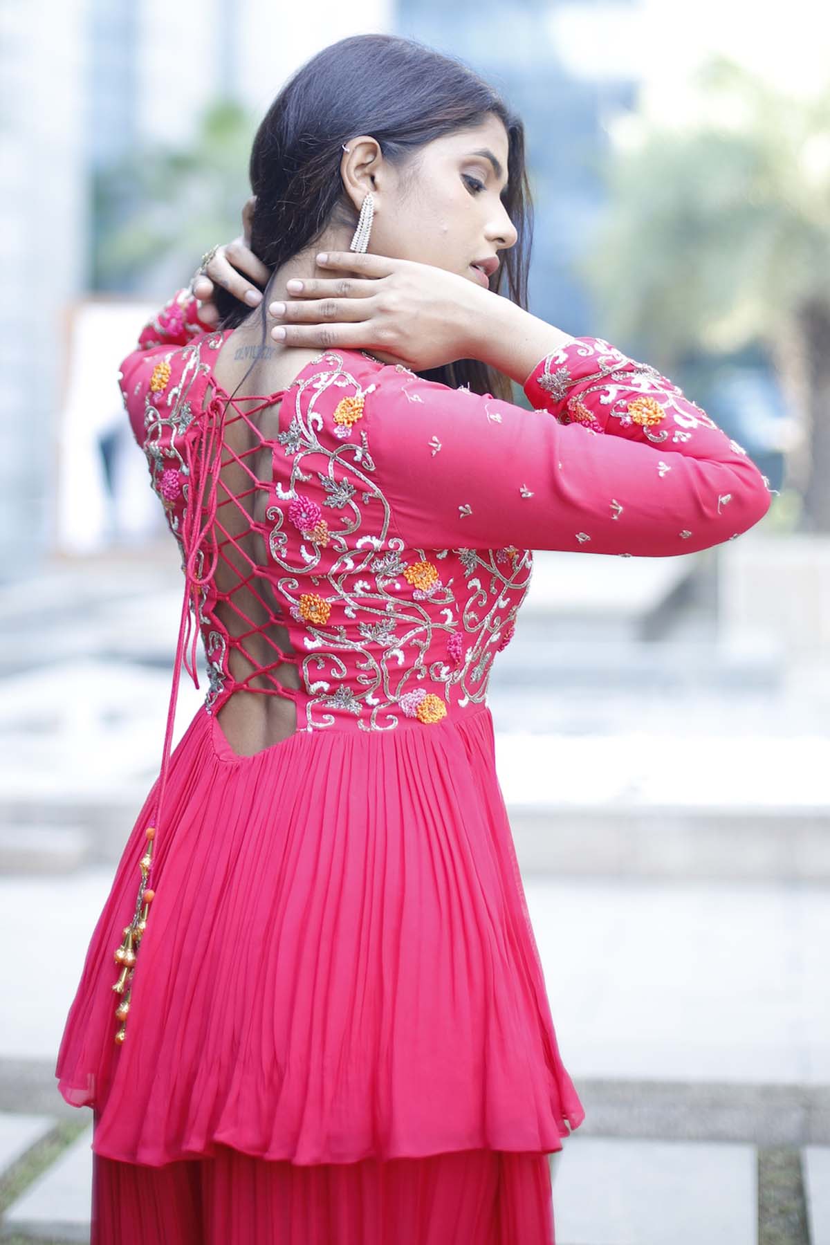 Georgette Pink Indo-Western Set