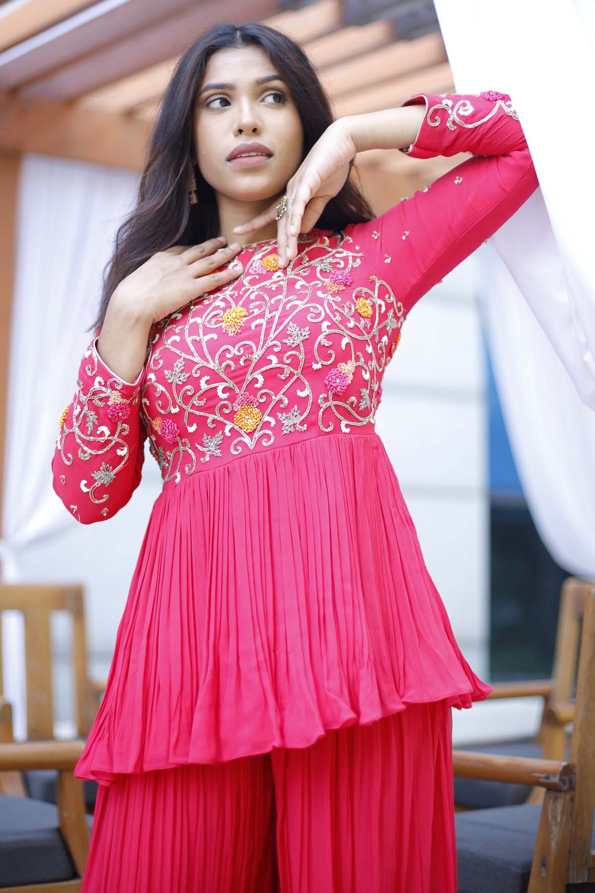 Georgette Pink Indo-Western Set
