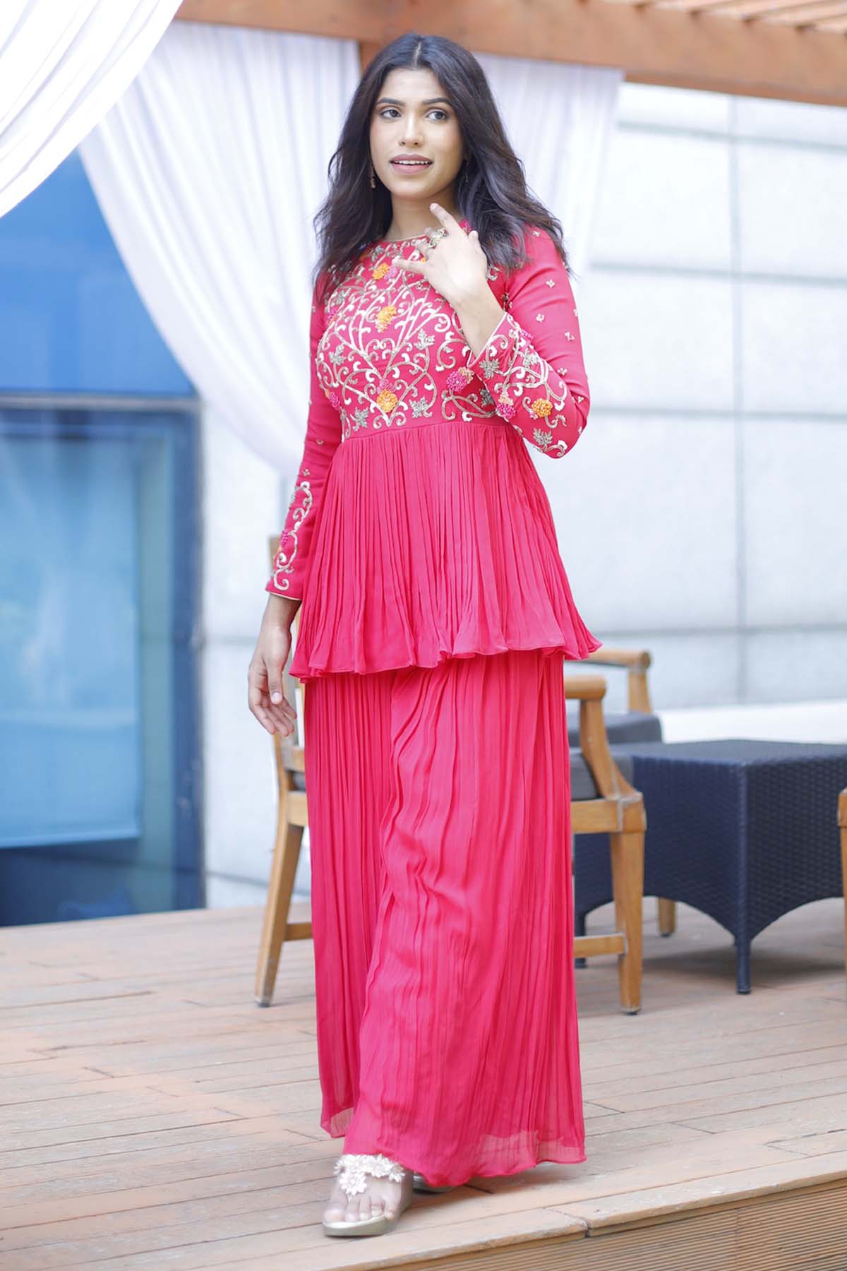 Muditaa By Urmila Georgette Pink Indo-Western Set for women online at ScrollnShops