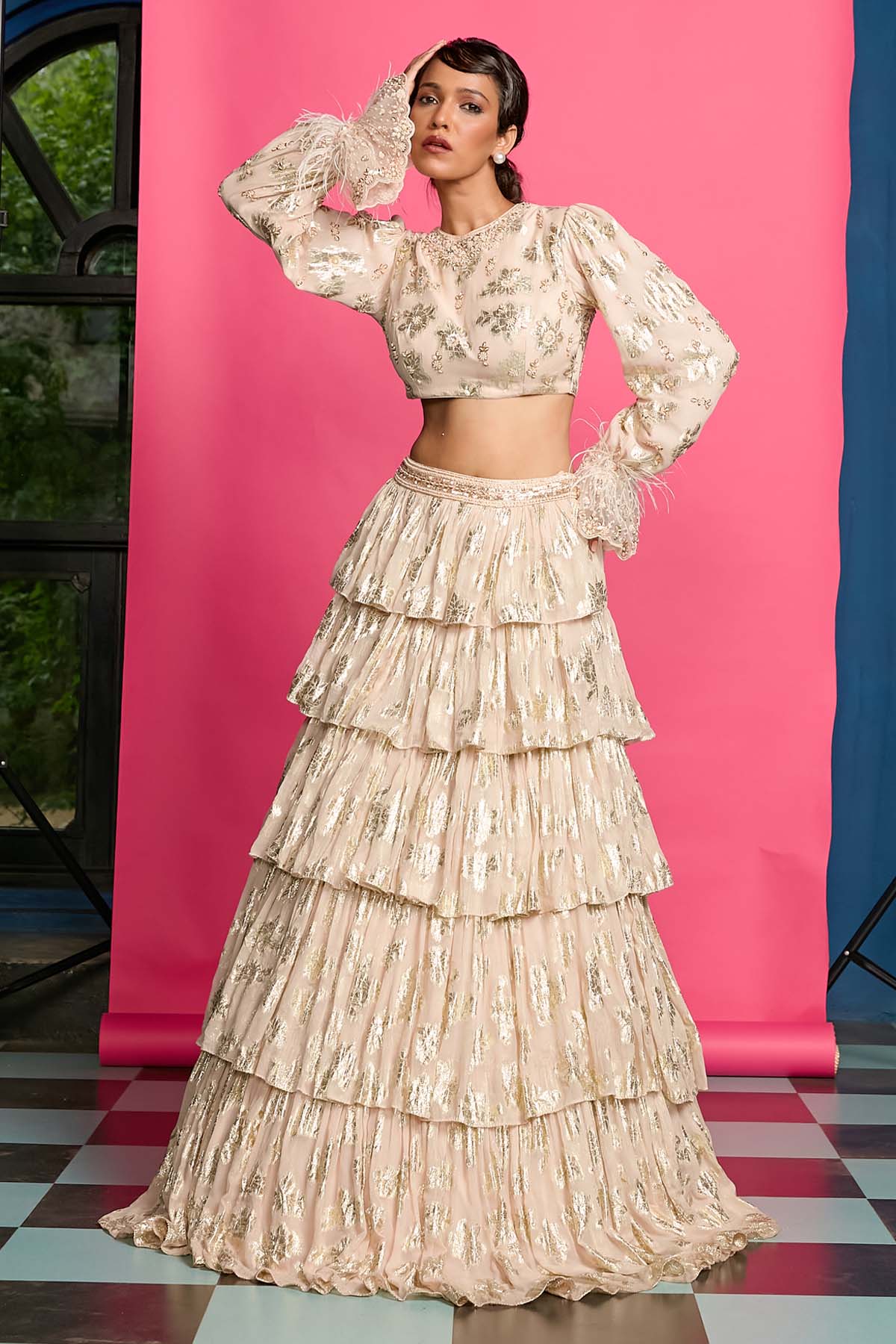 Priyanka Jain Georgette Tiered Lehenga Set for women online at ScrollnShops