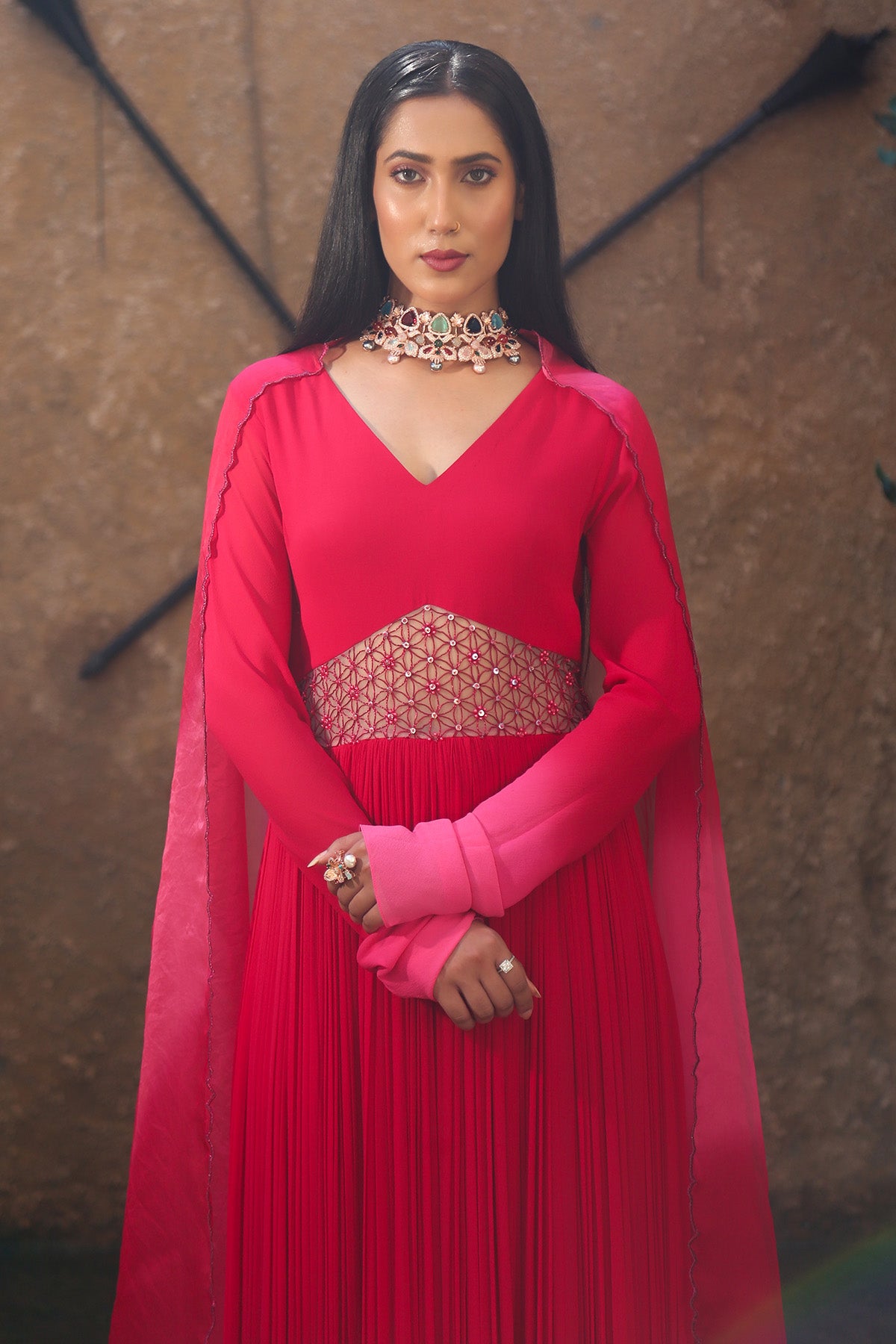 Georgette V-Neck Anarkali Set