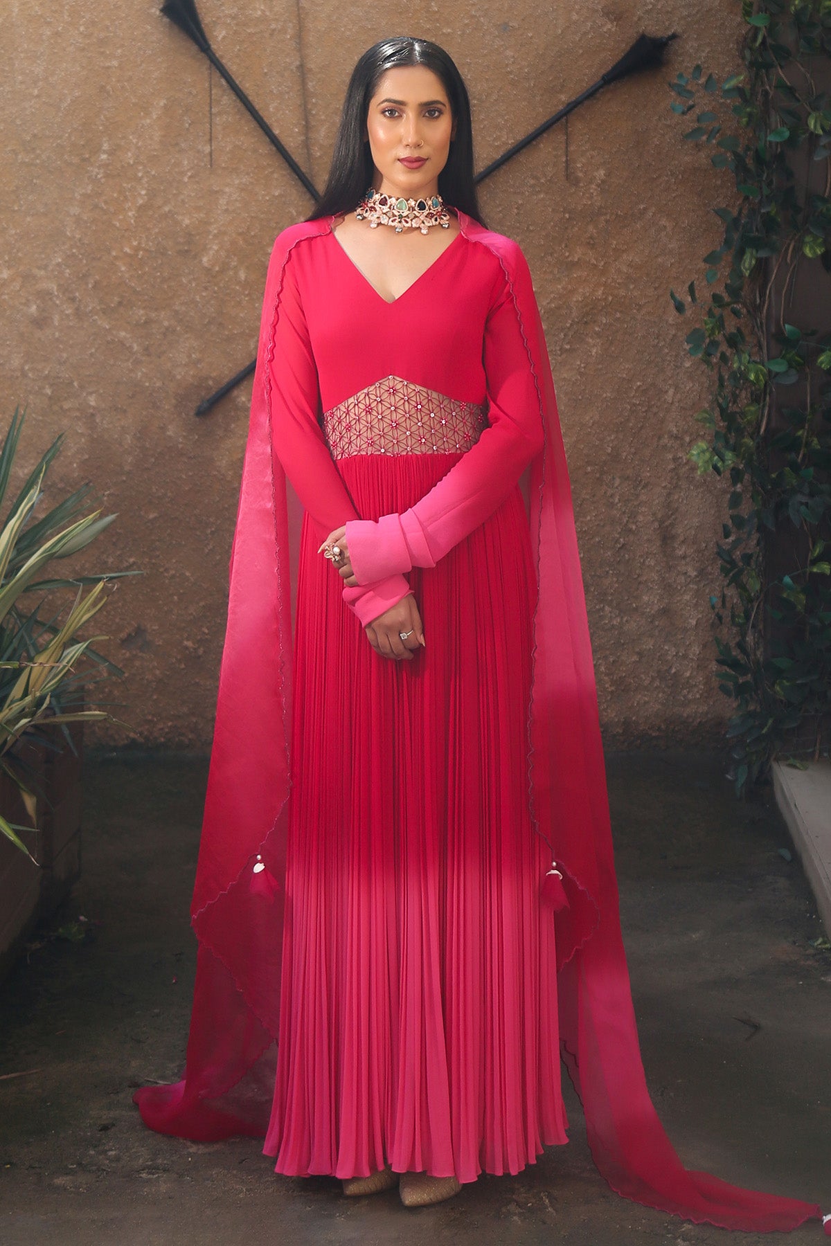 Georgette V-Neck Anarkali Set